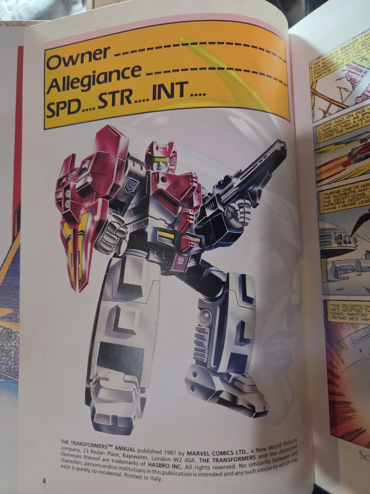 HARDBACK Transformers 1987 ANNUAL Marvel Comics hard cover UK