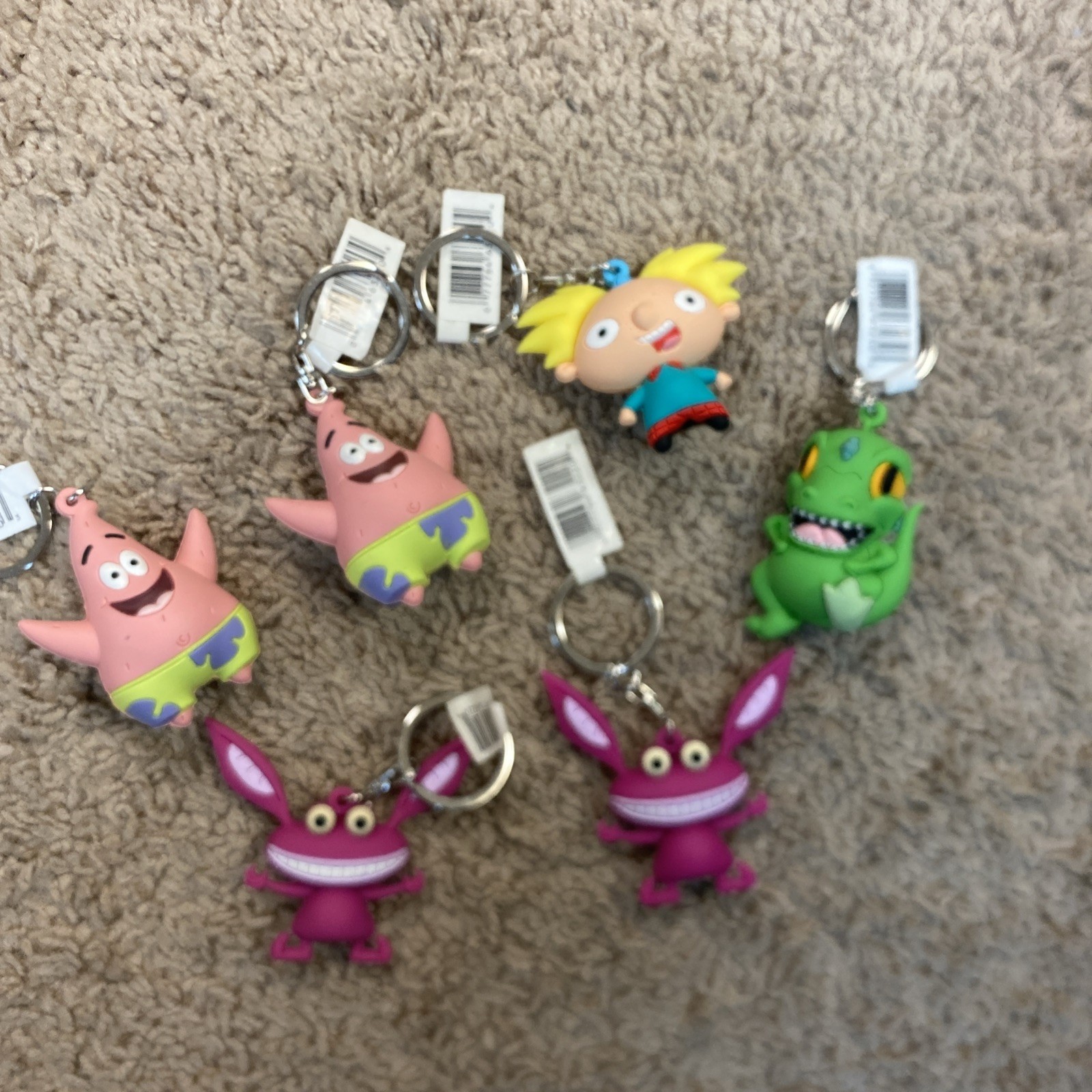 2017 Viacom International Nickelodeon Keychains- Hey, Arnold, Sponge Bob, Raptor