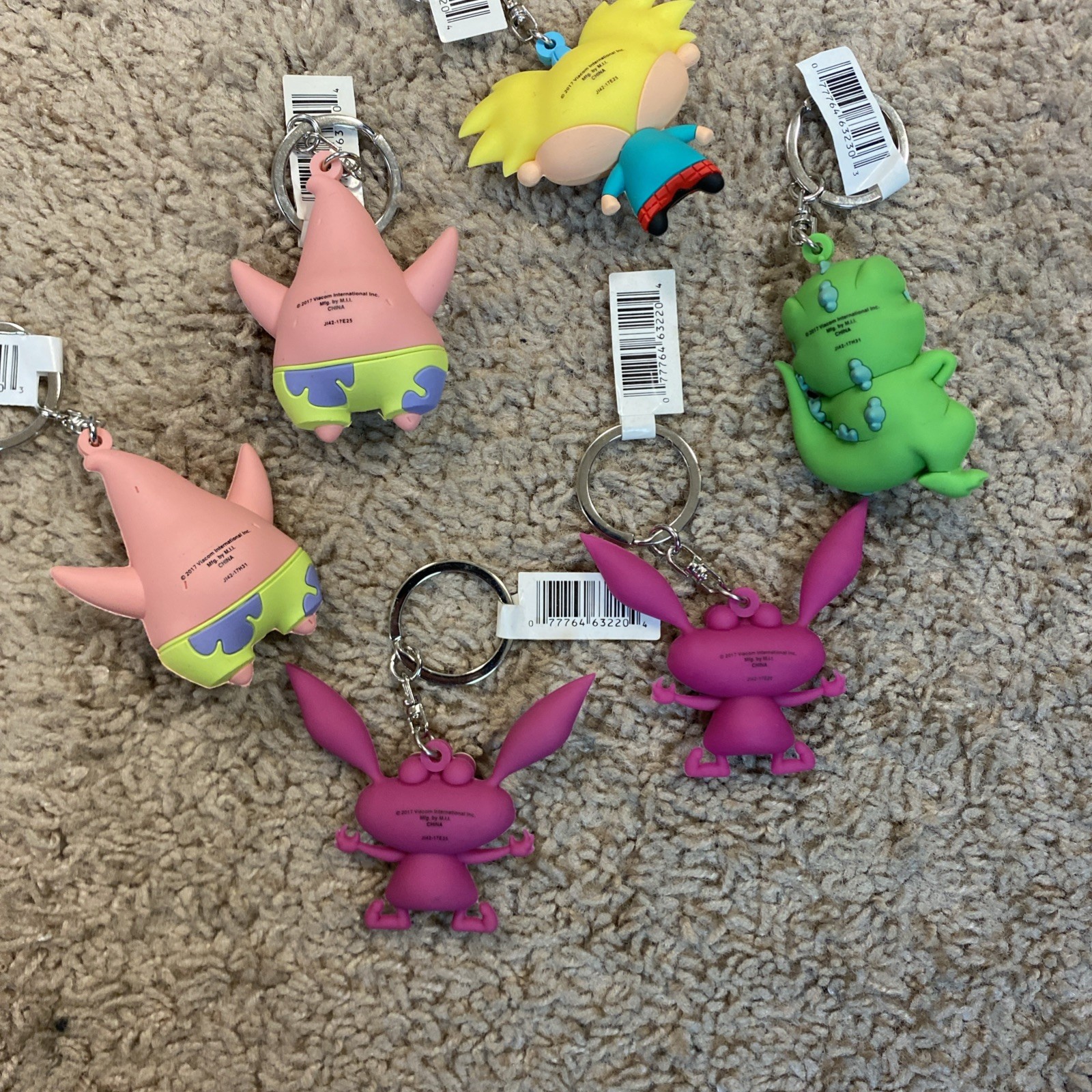 2017 Viacom International Nickelodeon Keychains- Hey, Arnold, Sponge Bob, Raptor