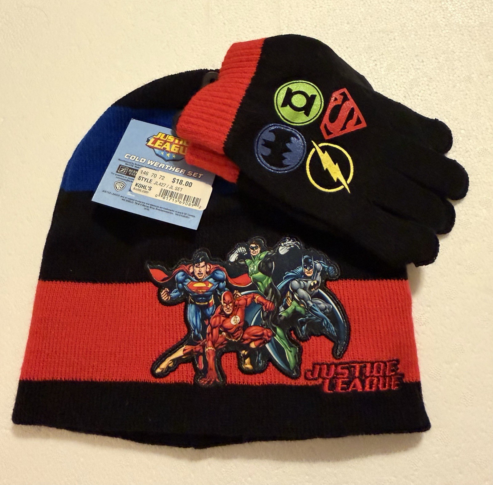 Youth DC Justice League Beanie Hat/Glove Combo Cold Weather Set Superman+ NEW