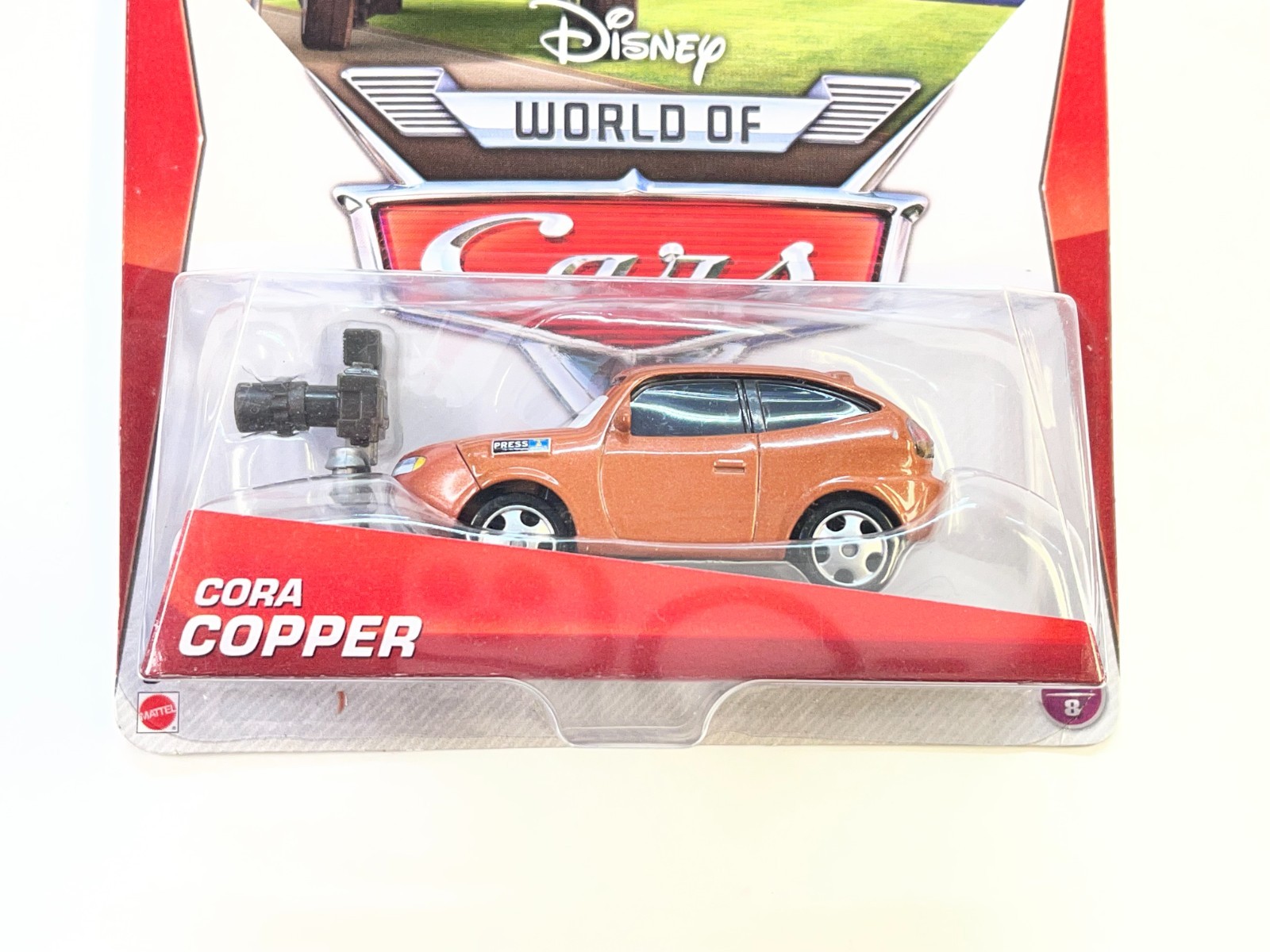DISNEY WORLD OF CARS RACING SPORTS NETWORK CORA COOPER COLLECTOR NO. 6/8