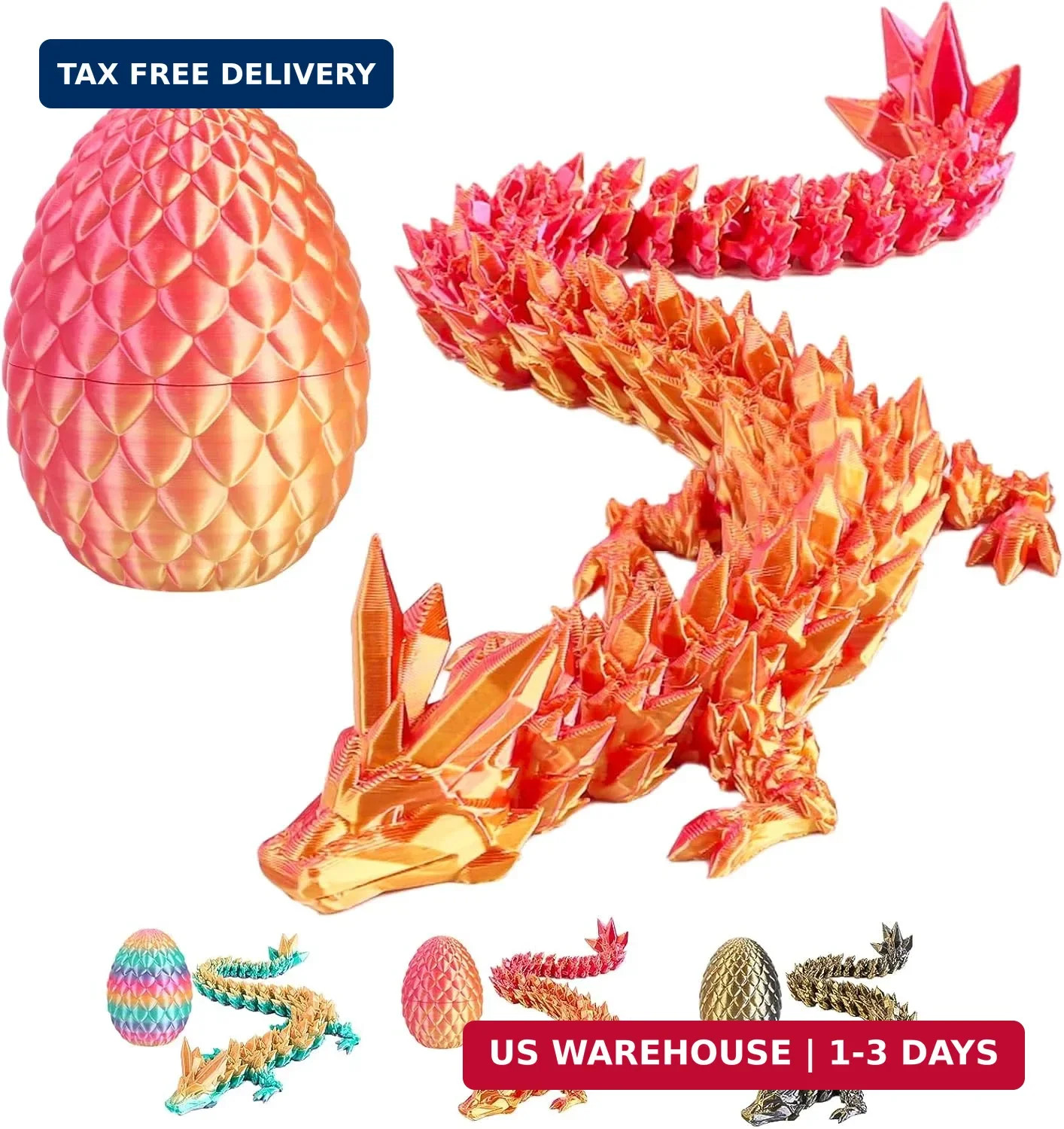 3D Printed Dragon Egg with Dragon Inside,12 Inch 3D Printed Dragon Egg Fidget To