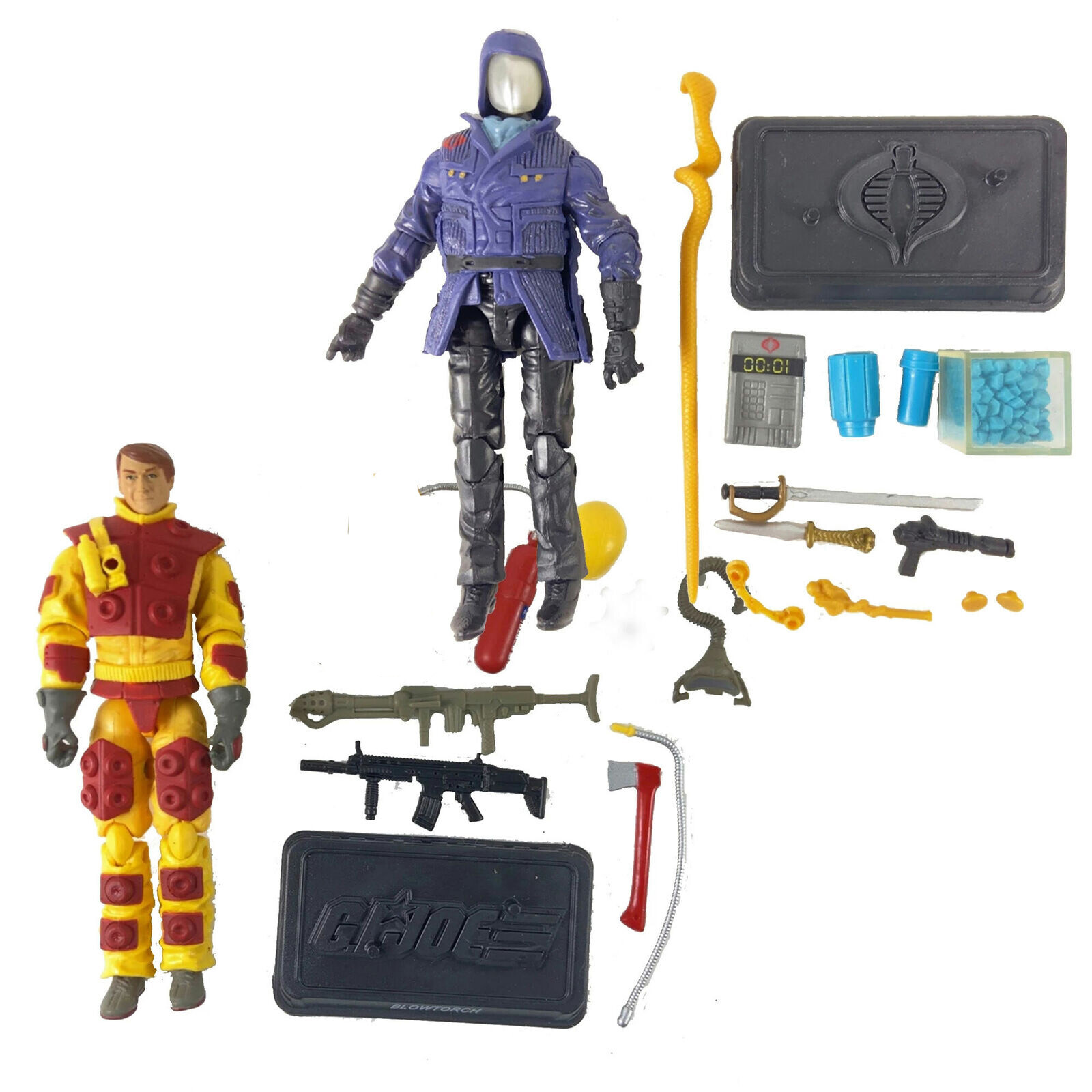 2pcs GI Joe Cobra Commander Leader & Blowtorch Flamethrower Action Figures