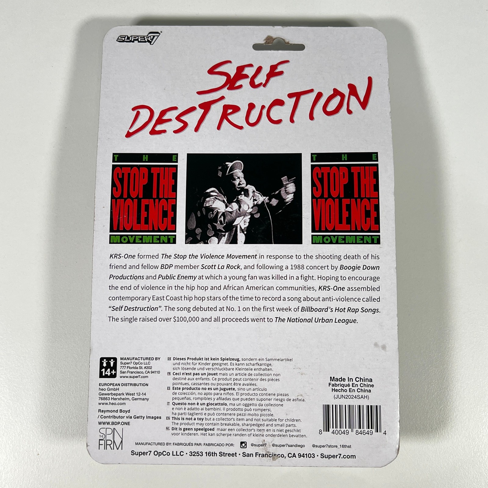 Super7 ReAction KRS-One Self Destruction Hip Hop 3.75&Prime; Carded Figure