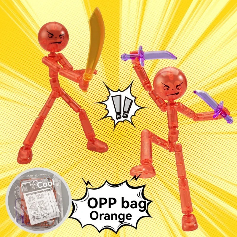 DIY Poseable Stick Man Figure Building Kit Articulated Action Figure with Weapon