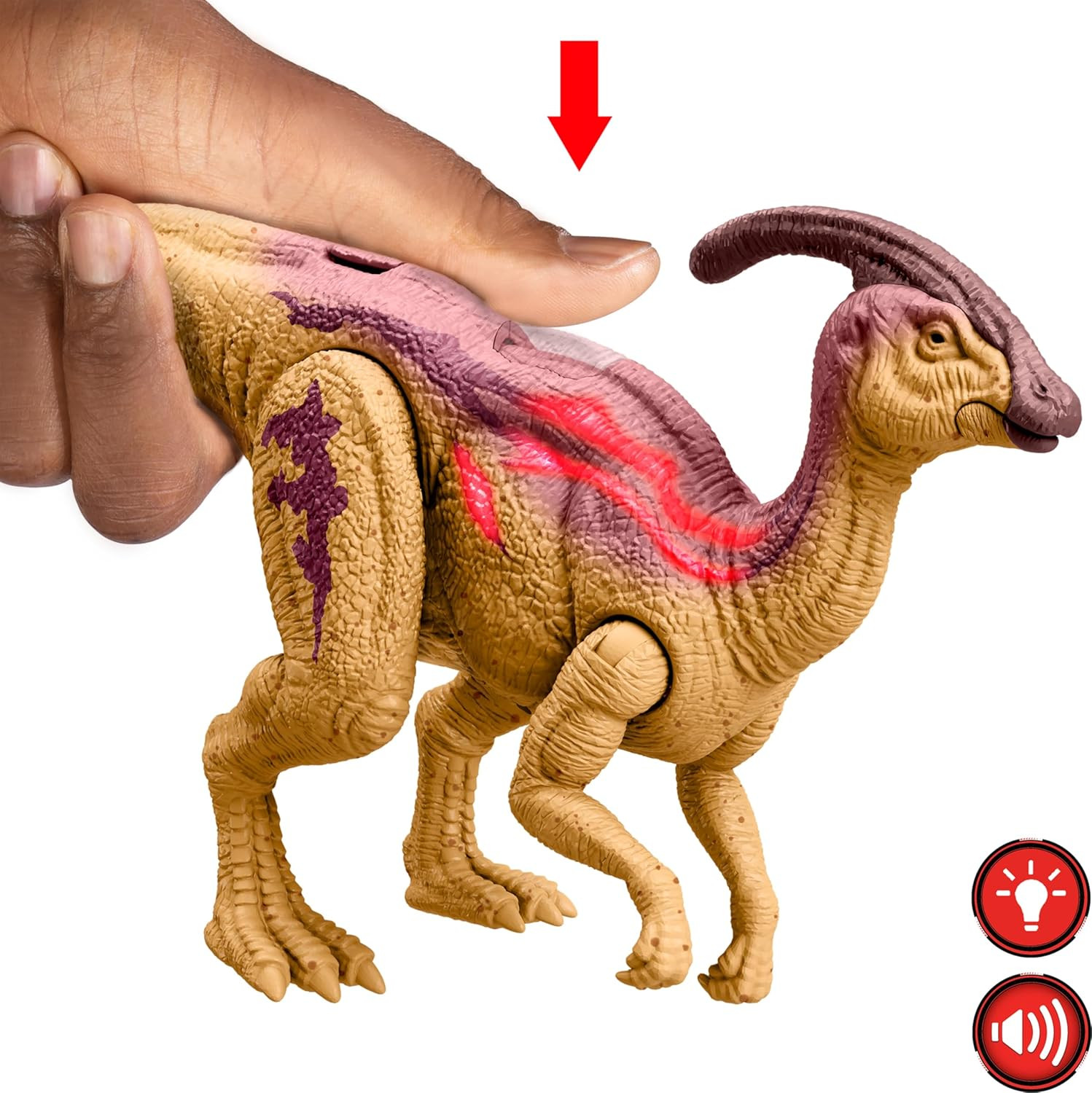 Jurassic World Wild Roar Dinosaur Action Figure, Parasaurolophus with Glowing Sp