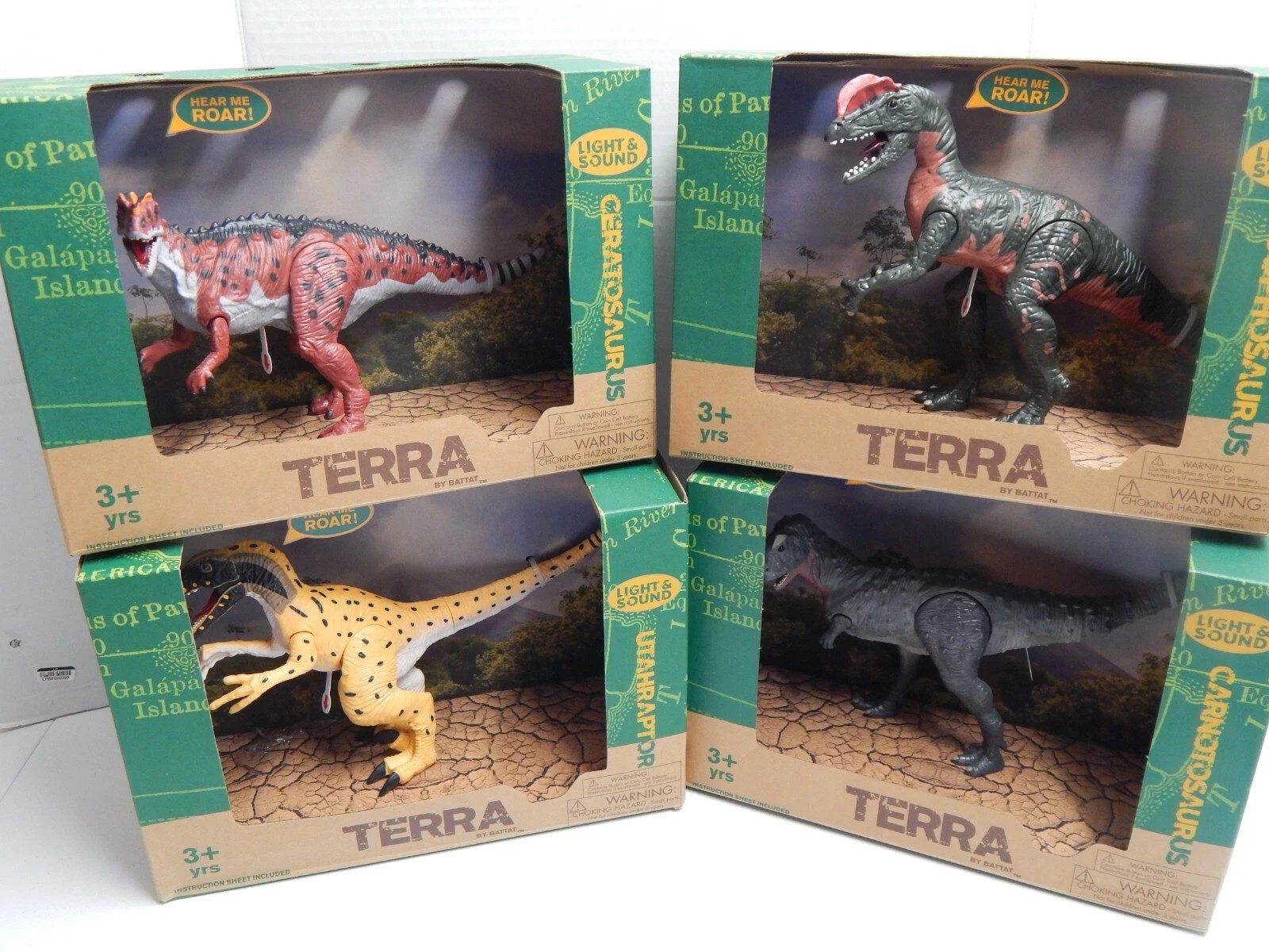 Lot of 4 LARGE Electronic Dinosaurs By Battat LIGHT & SOUND Terra 3+Years NEW