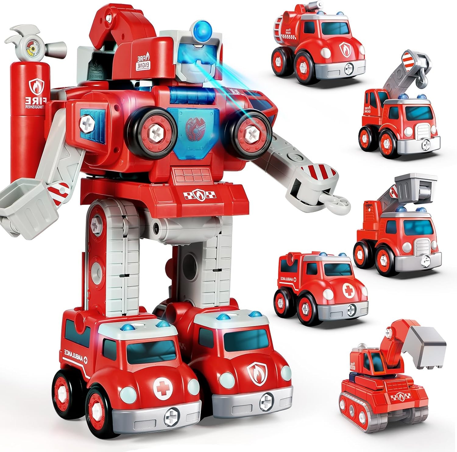 Transformers Toys for3 4 5 6 7 8 Year Old Boys, 5-in-1 Fire Truck Car Toys Take