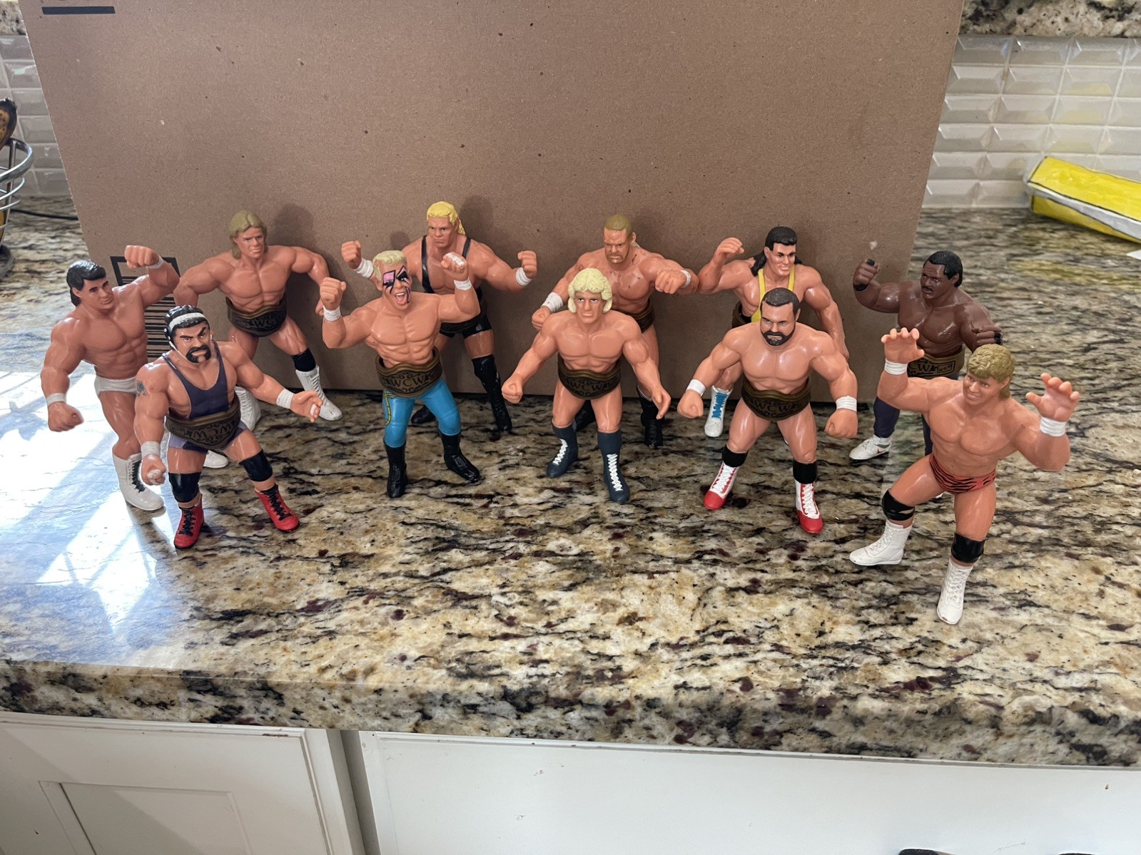 Lot of 11 1991 WCW Galoob Wrestling Figures Sting Flair & More WWF WWE w/Belts
