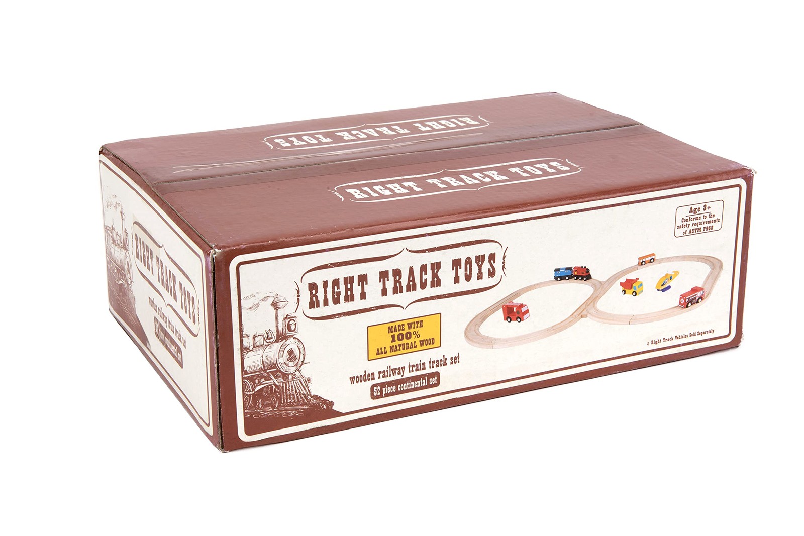 Wooden Train Track Set – 52 Pieces, 18 Feet, Compatible with All Brands