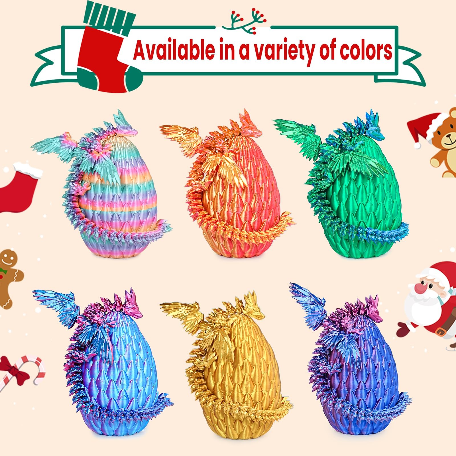 3D Printed Dragon Eggs with Articulated Fly Dragon Inside, Collectible Figuri…