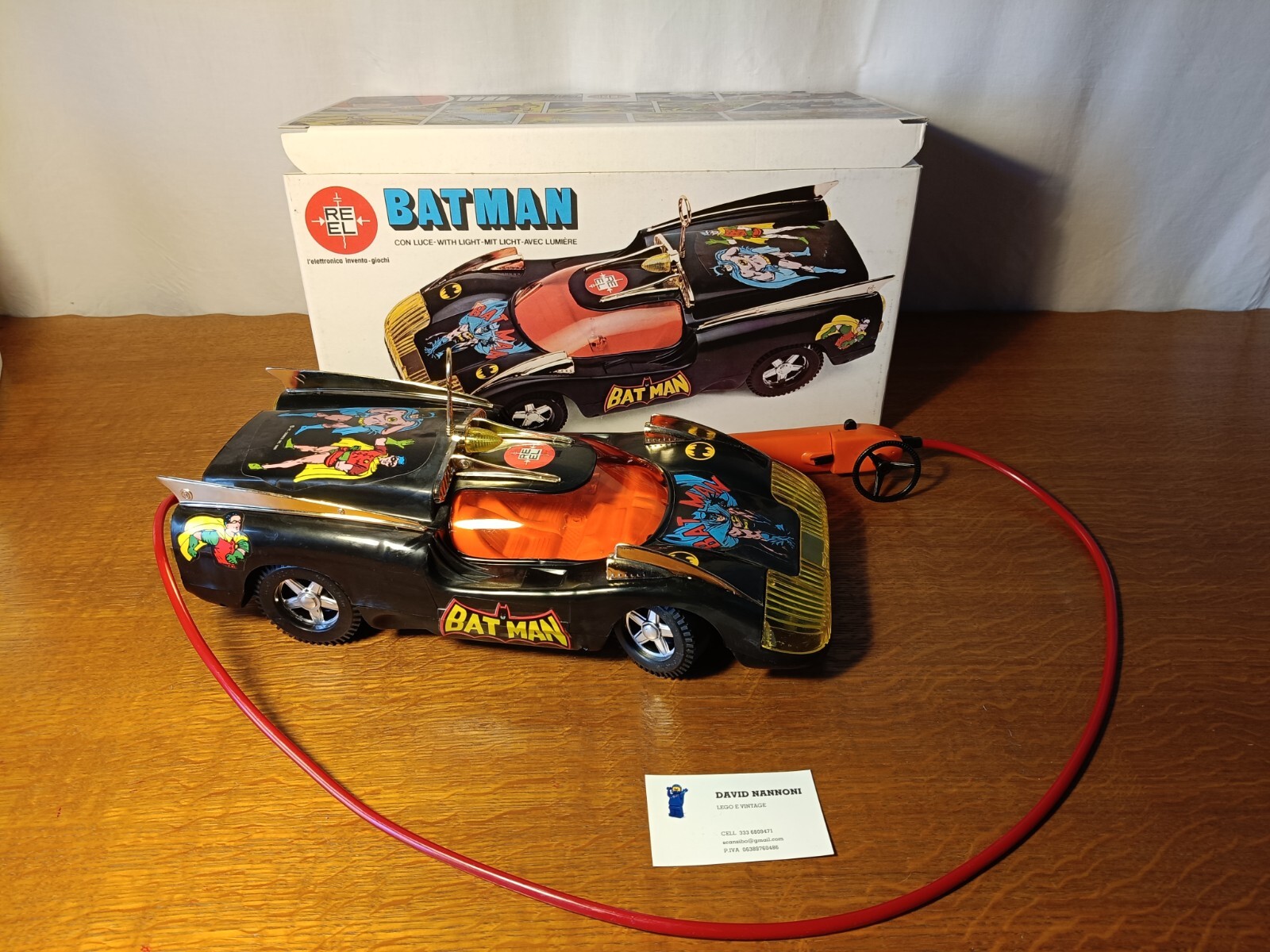 REEL BATMAN BAT CAR BATMOBILE FILOGUIDA MIB VINTAGE 80&rsquo;S wire-guided RARE