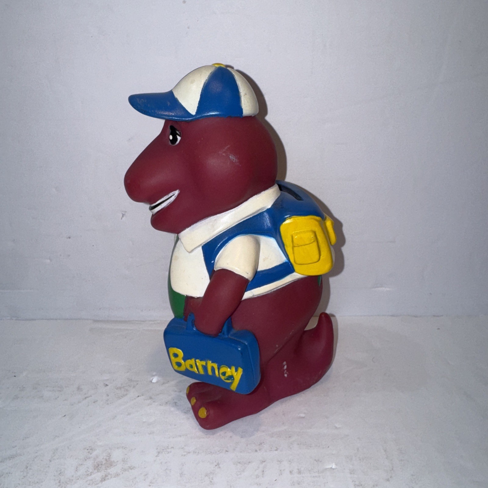 Vtg 1992 Lyons Group 7&Prime; Barney Purple Dinosaur Coin Piggy Bank Back to School