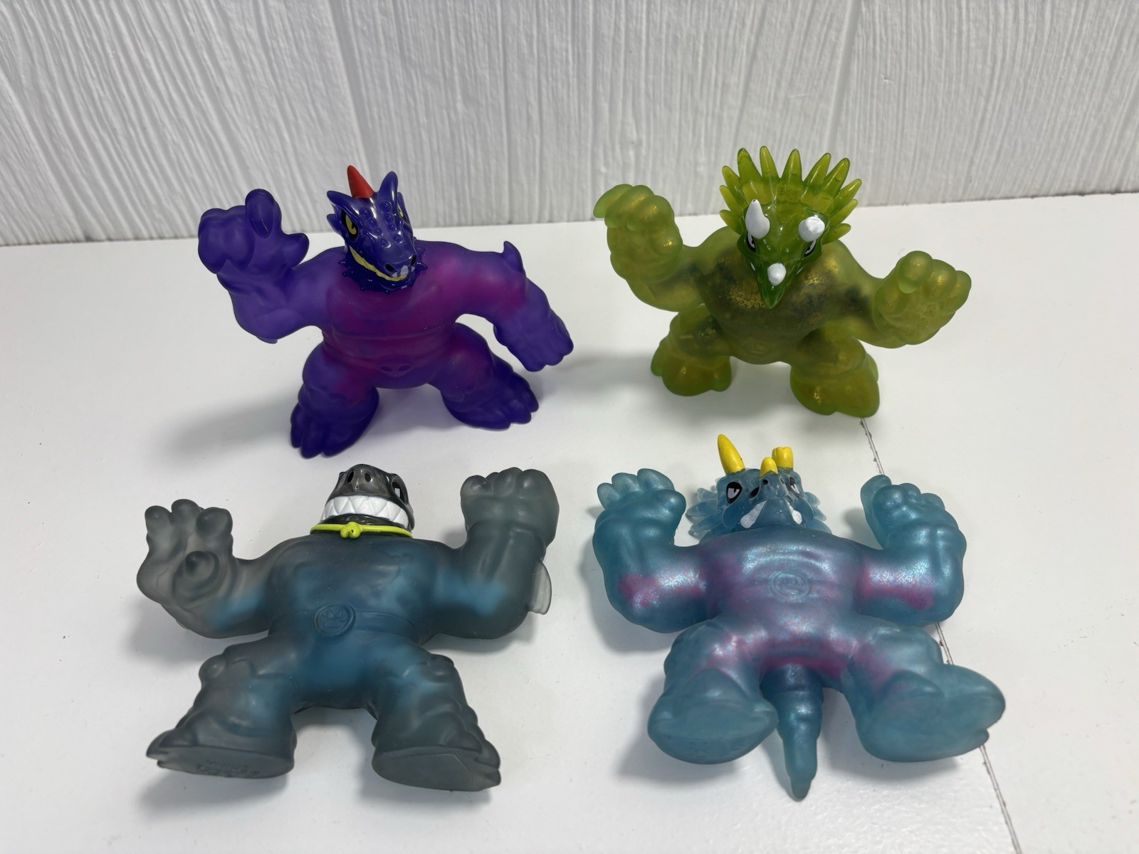 Heroes of Goo Jit Zu Lot of 4 Action Figures Stretch Green Blue White Dino Shark