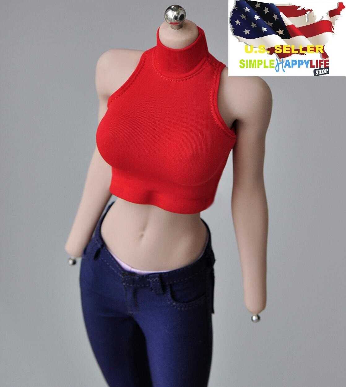 1/6 sleeveless turtleneck RED top for 12&Prime; female figure phicen Hot toys❶USA❶