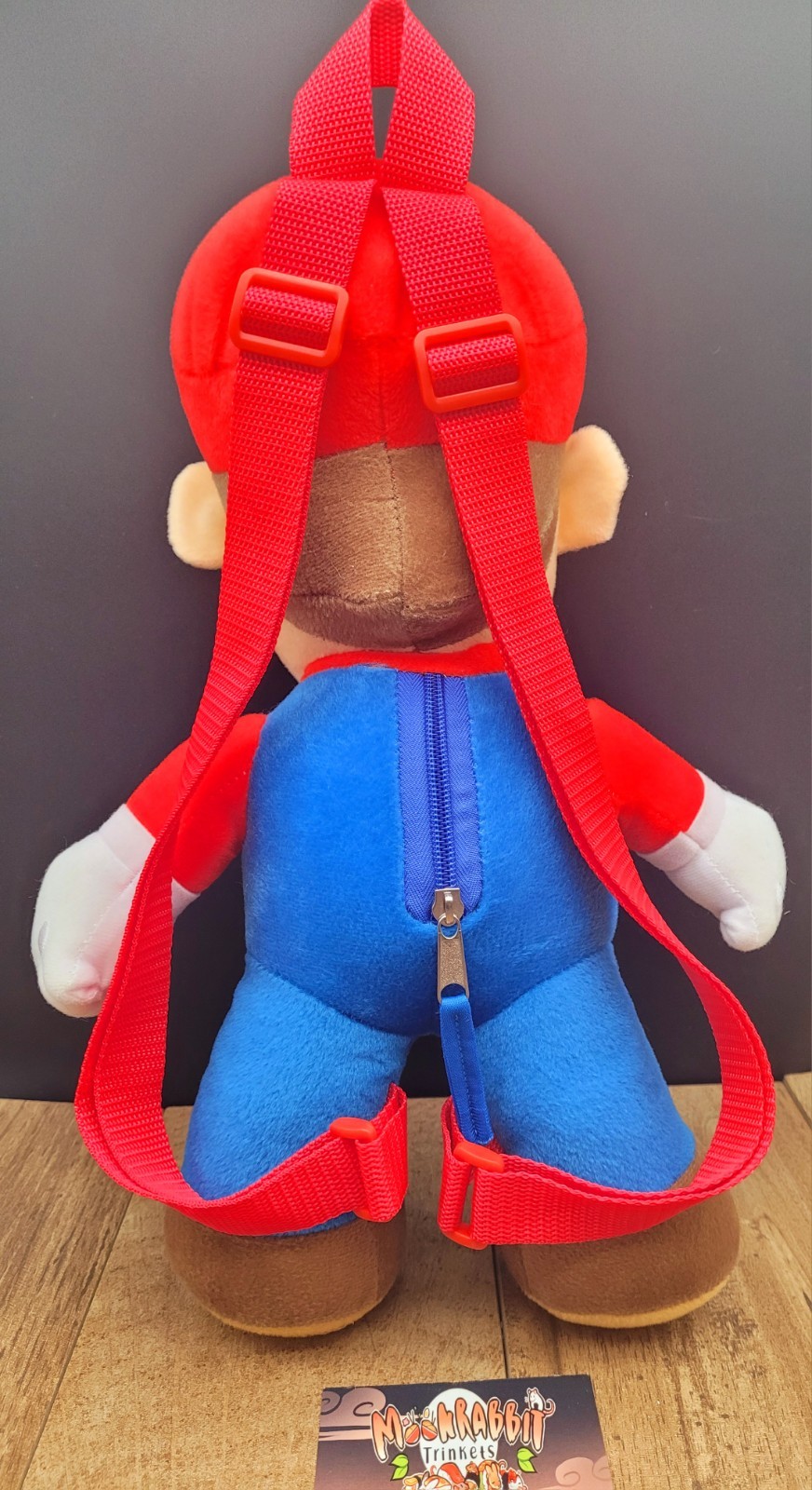 Mario doll red blue 13 inch stuffed plush backpack zippered bag with straps