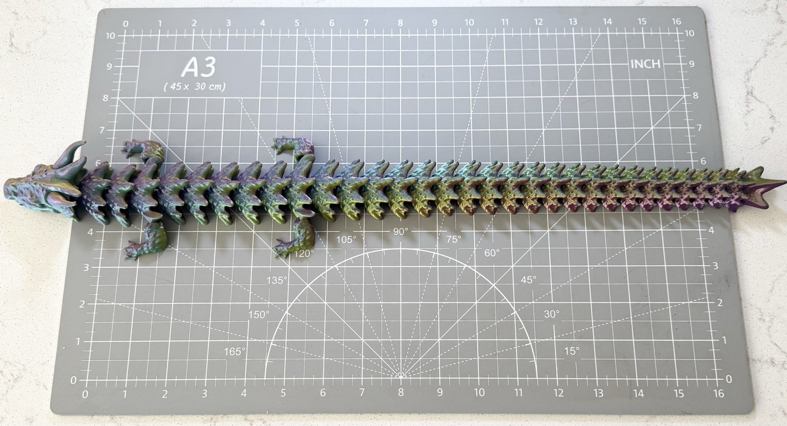 3D Printed Long Articulated Dragon Triple Silk Large 20 Inches 3 Color Shifting