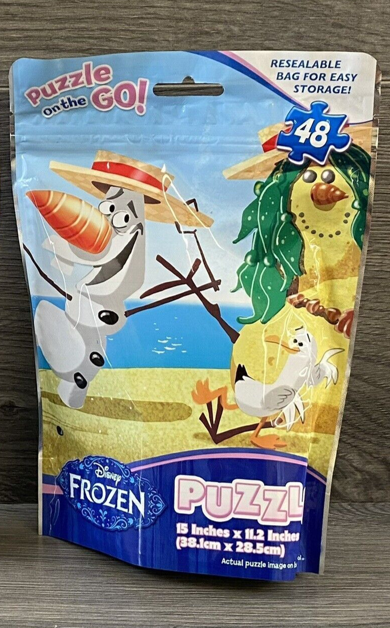 Olaf Disney Frozen 48 Pieces Puzzle On The Go! 15”x11.25” Resealable Bag New