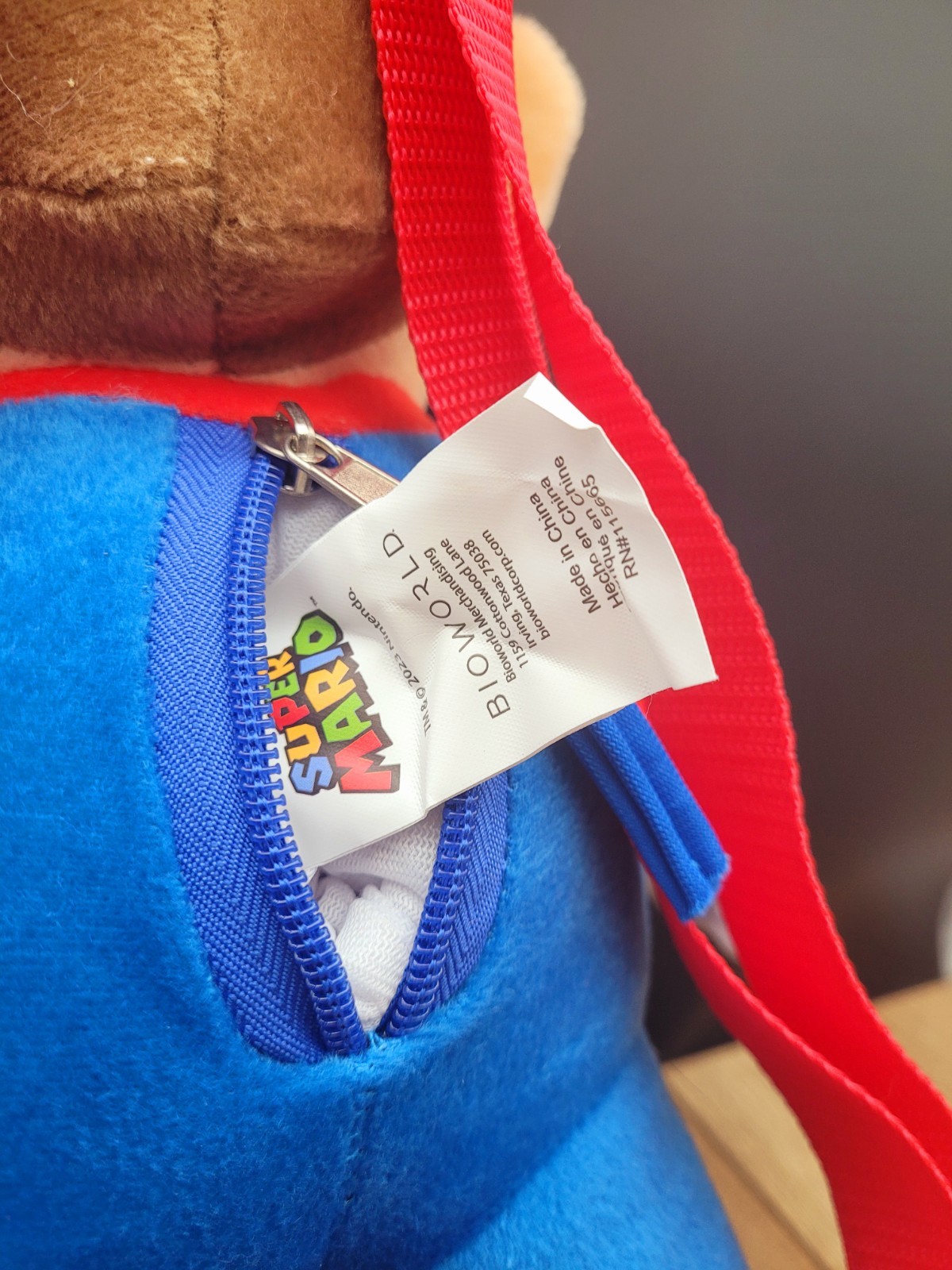 Mario doll red blue 13 inch stuffed plush backpack zippered bag with straps