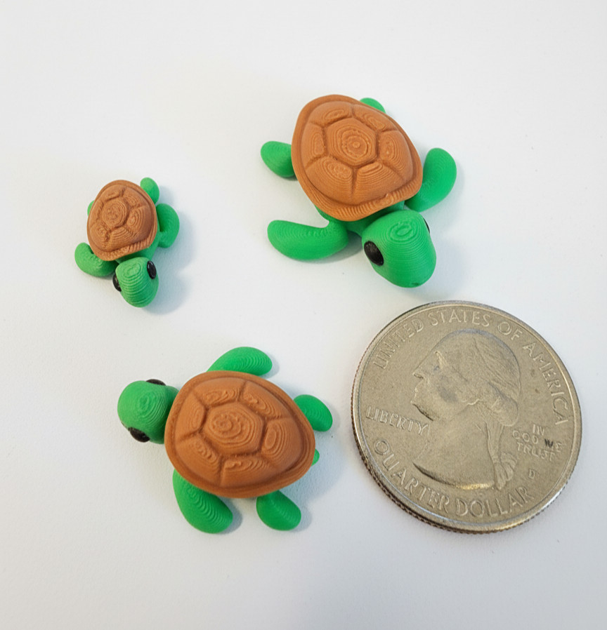 Flexi Sea Turtle 3D Printed Articulated Toy Set of 3 Sizes Micro XS Small