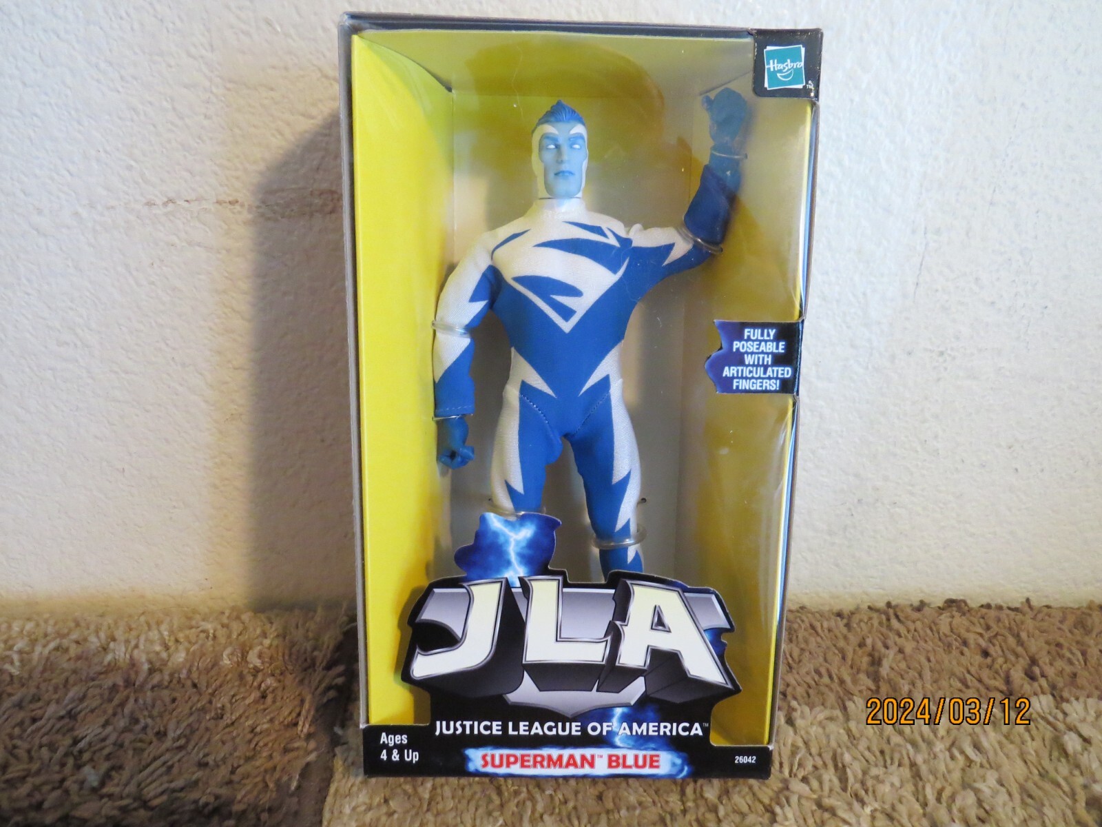 SUPERMAN BLUE ACTION FIGURE 8 INCH POSABLE FIGURE WITH REAL CLOTH OUTFIT HASBRO