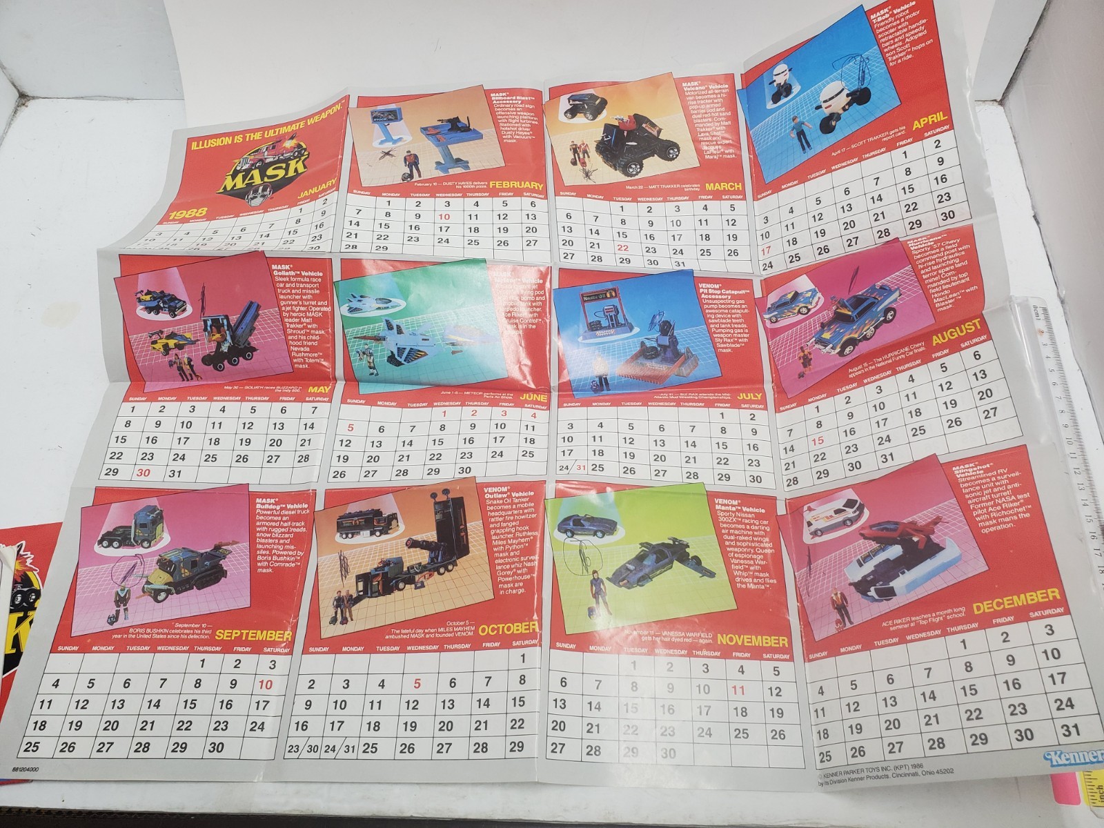M.A.S.K. 1980s Kenner Mask Insert Poster Calendar Comic Book Lot Vintage Red