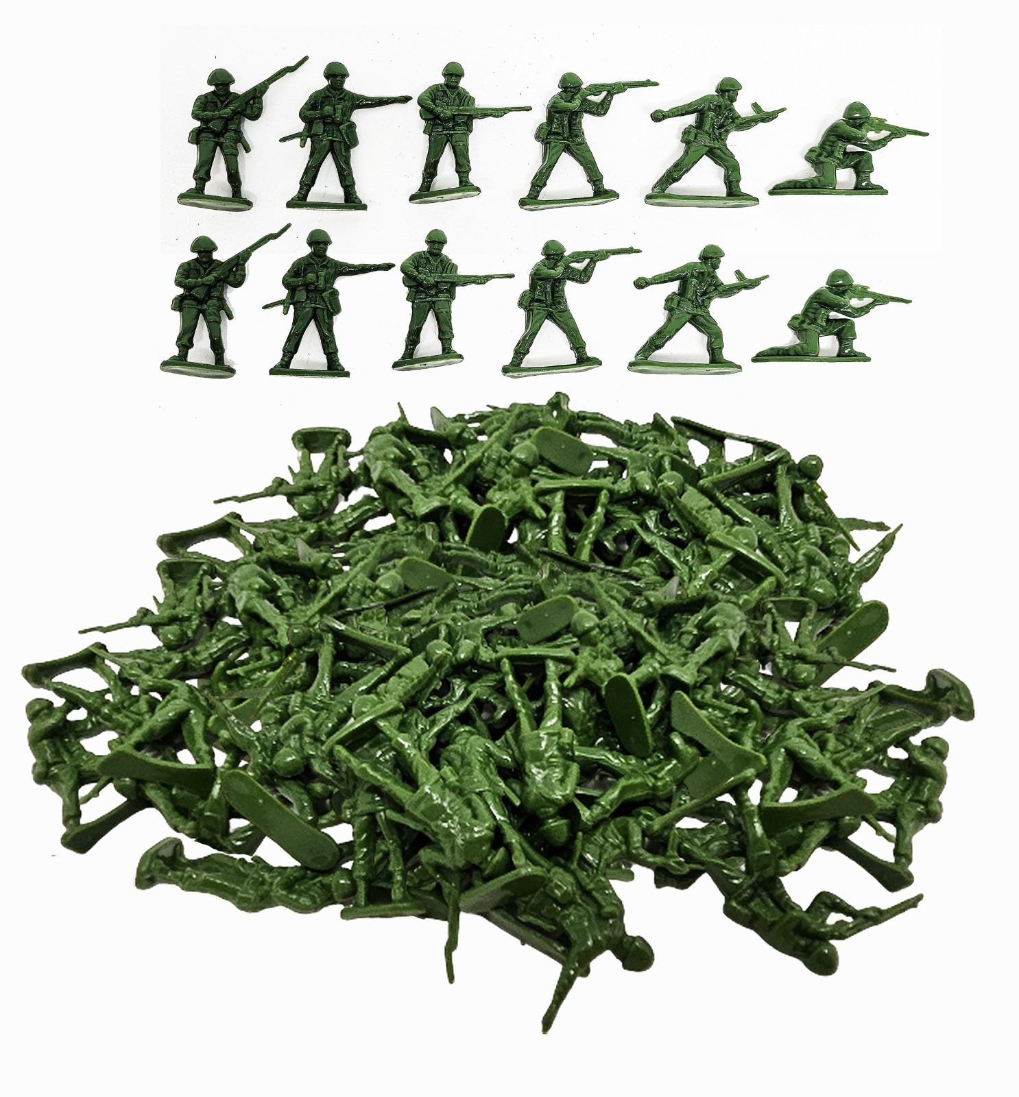 300 Pcs Green Army Soldiers Military Toys 6 different poses – 1.5&Prime; to 1.75&Prime; tall