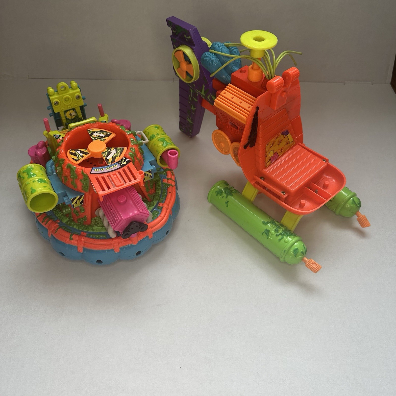 Vintage 1991 Playmates Toxic Crusaders Hideous Hovercraft and Attackcopter Lot