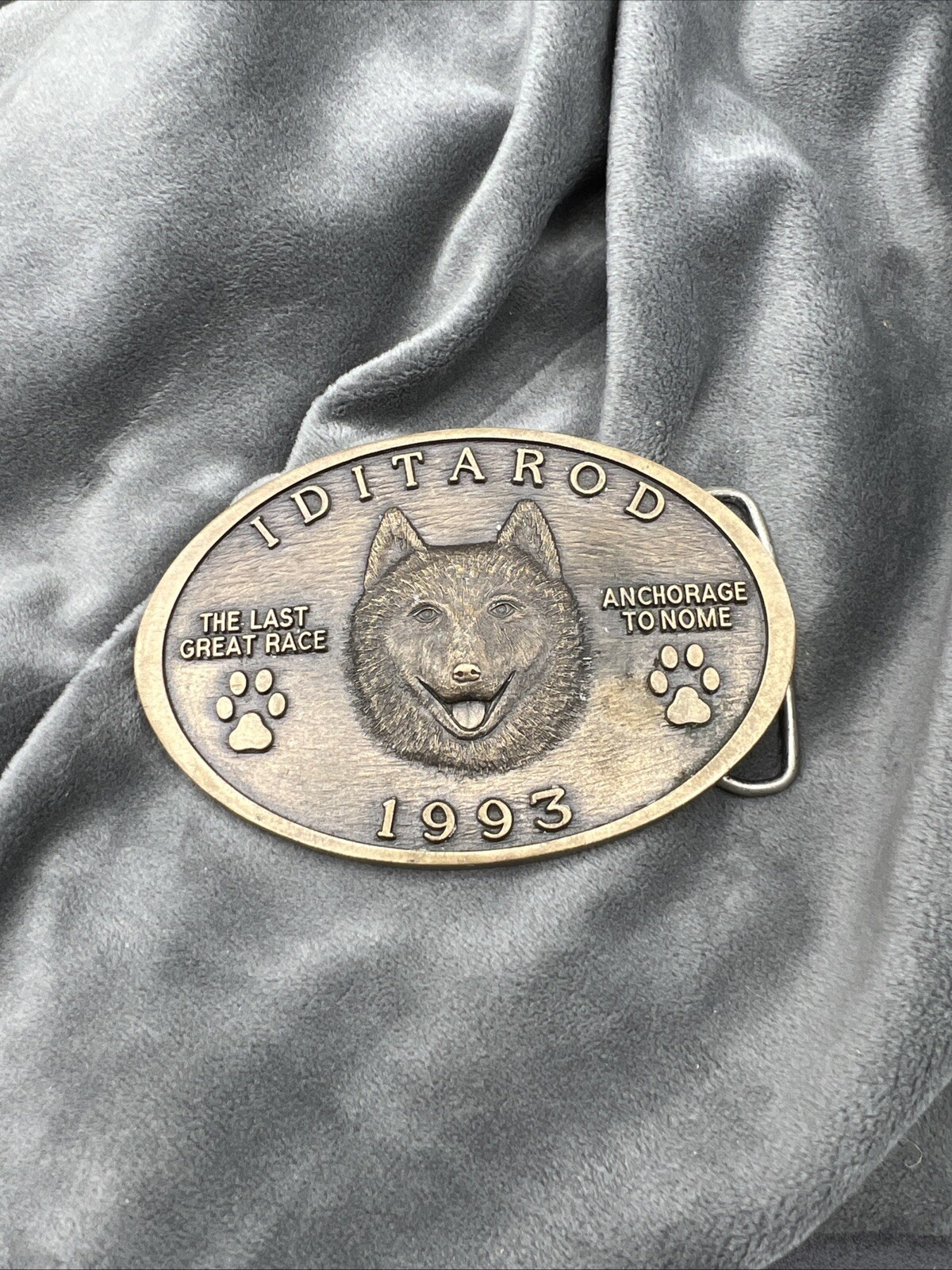 Brass Sled Dog limited edition 1993 Iditarod Trail Committee Belt Buckle Rare