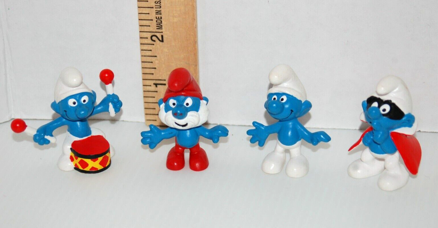 Schleich Smurfs Peyo Lot 4 PVC Mini Figures Papa Normal Drummer Red Cape Bandit