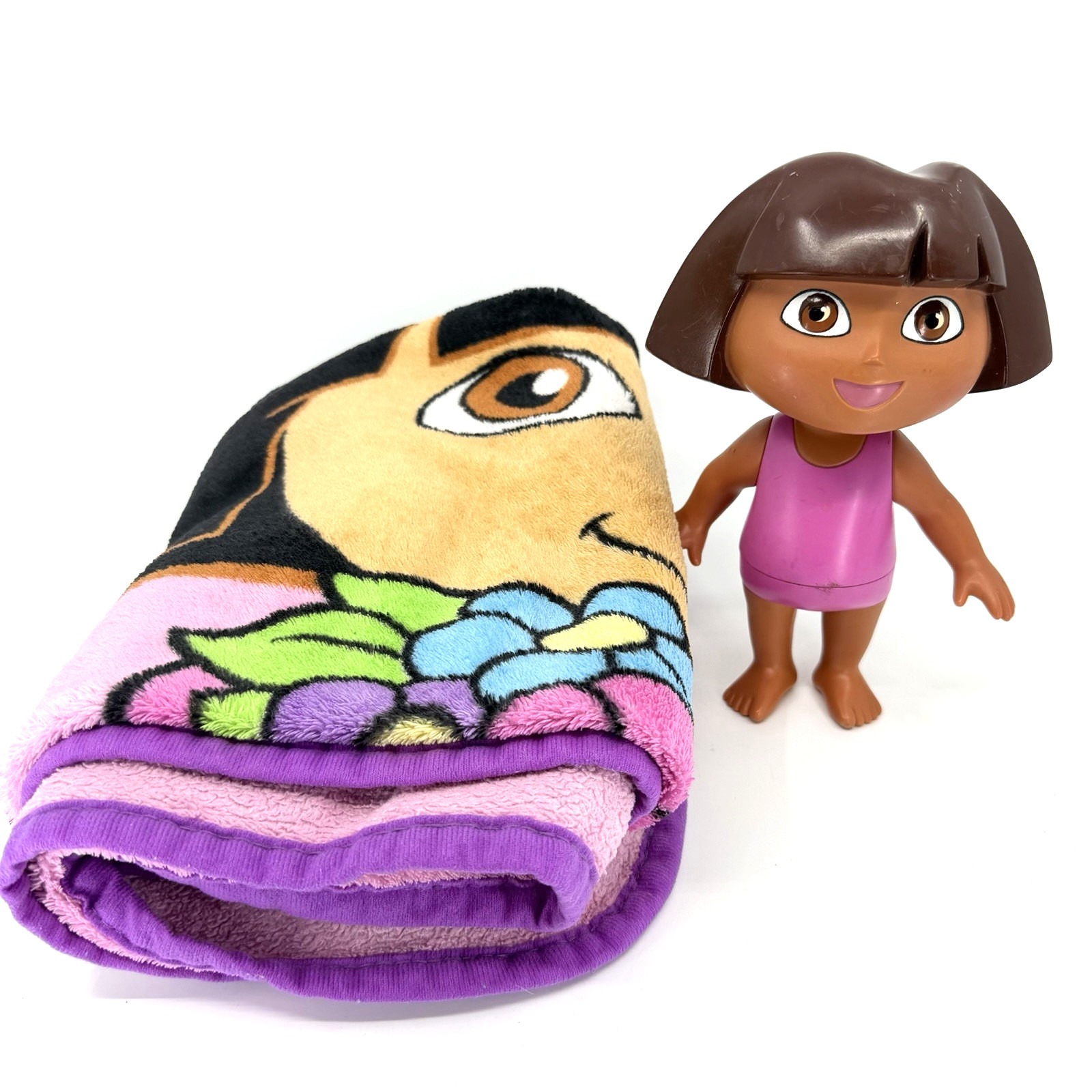 Blanket & Toy Bundle – Dora the Explorer Doll Hard Plastic Toy 8&Prime; Mattel 2002