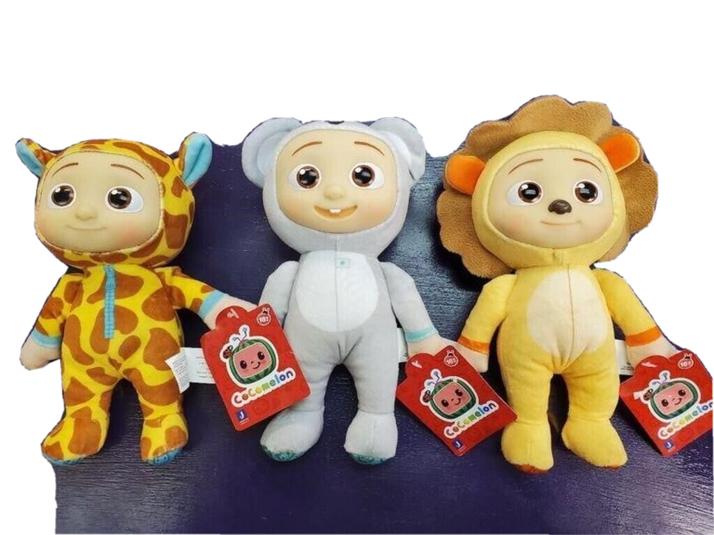 CoCo melon JJ Dolls – Giraffe, Lion, & Koala Set – 8&Prime; Plush NWT Coco Melon