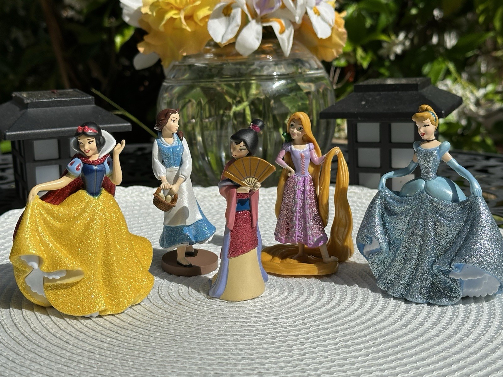 Disney Princess Mini Figures 3in Lot Of 3 Glitter Ball Dresses PVC Cake Toppers