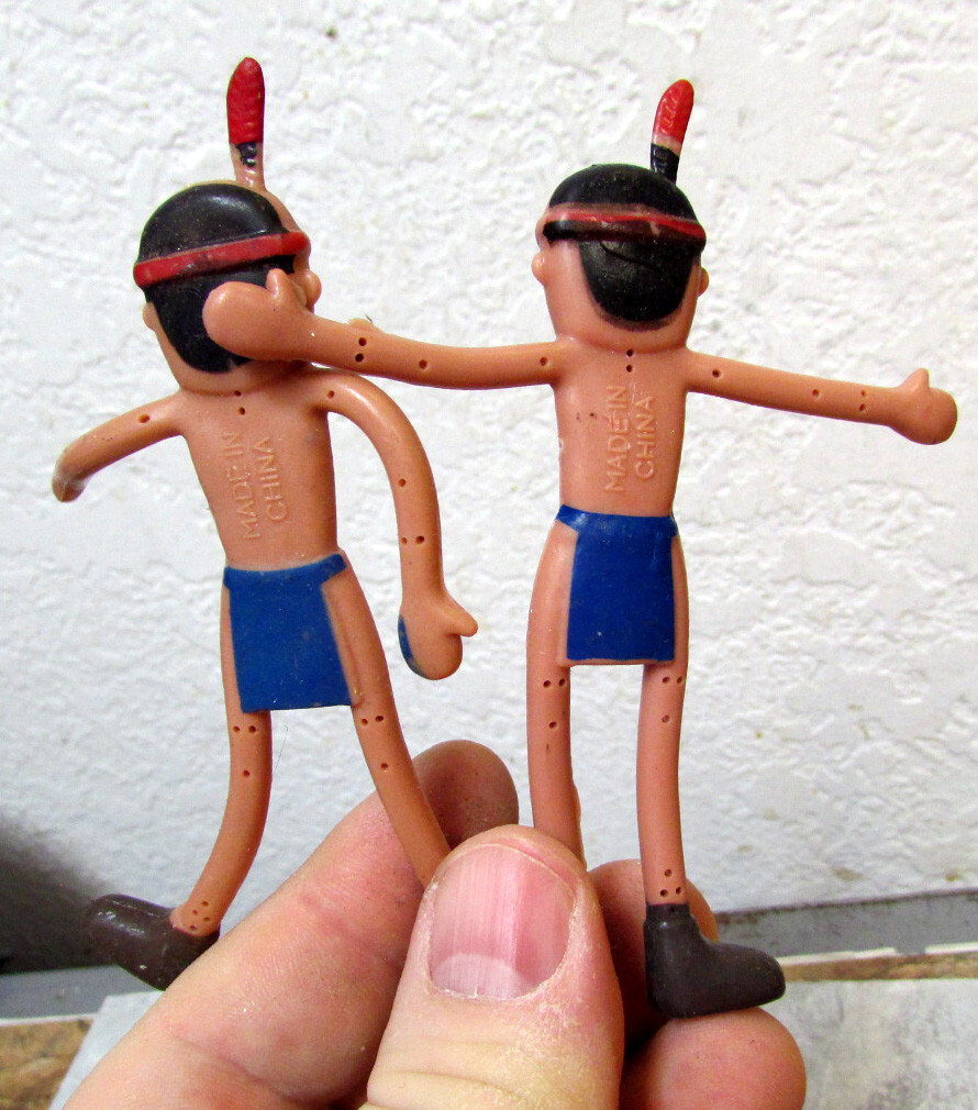 plastic bendable 4 inch figures, 2 Native Americans 2 Cowboys fun toys for kids