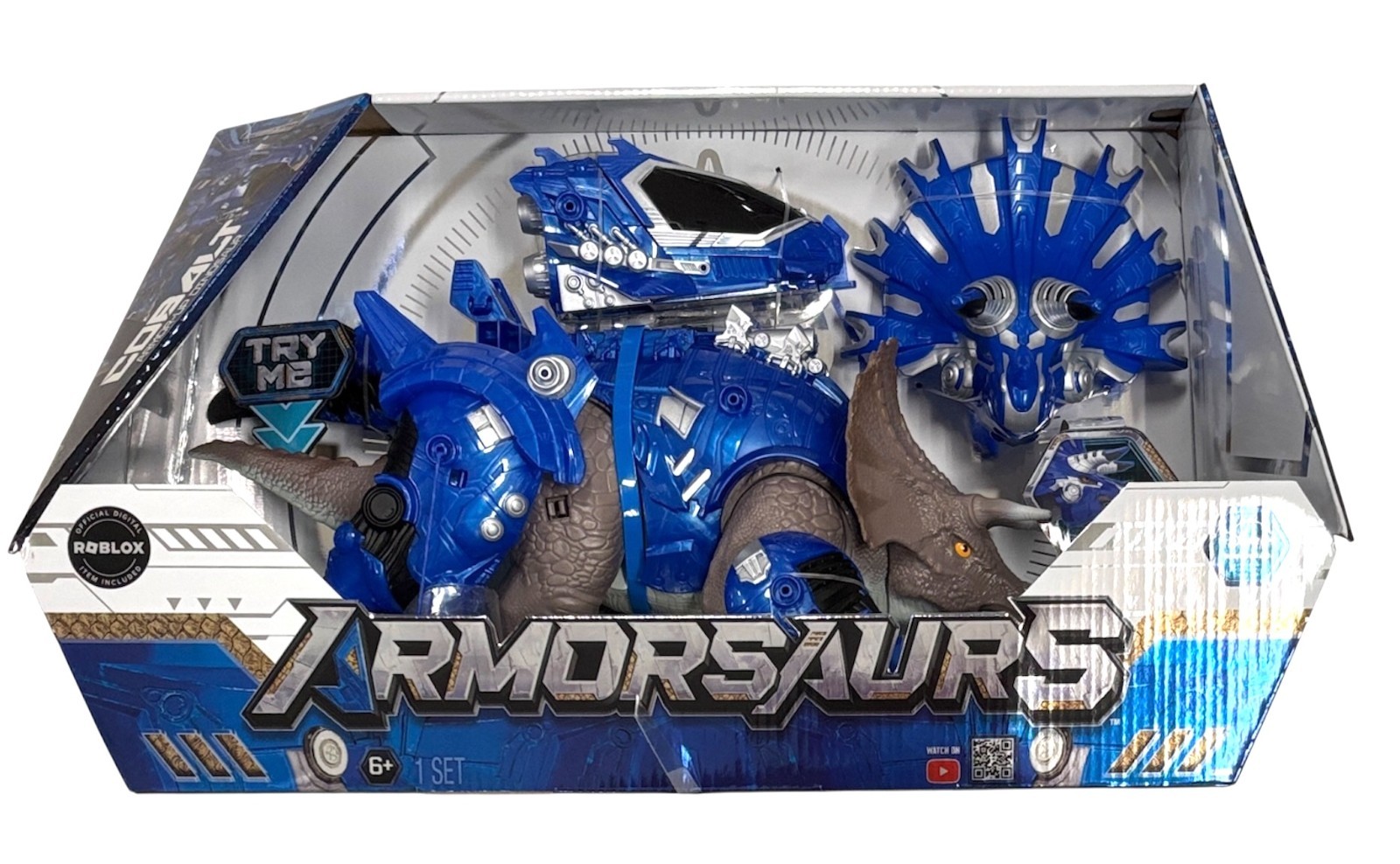 Armorsaurs Armor-Up Dinosaur Cobalt Figure Removable Armor Triceratops In Hand