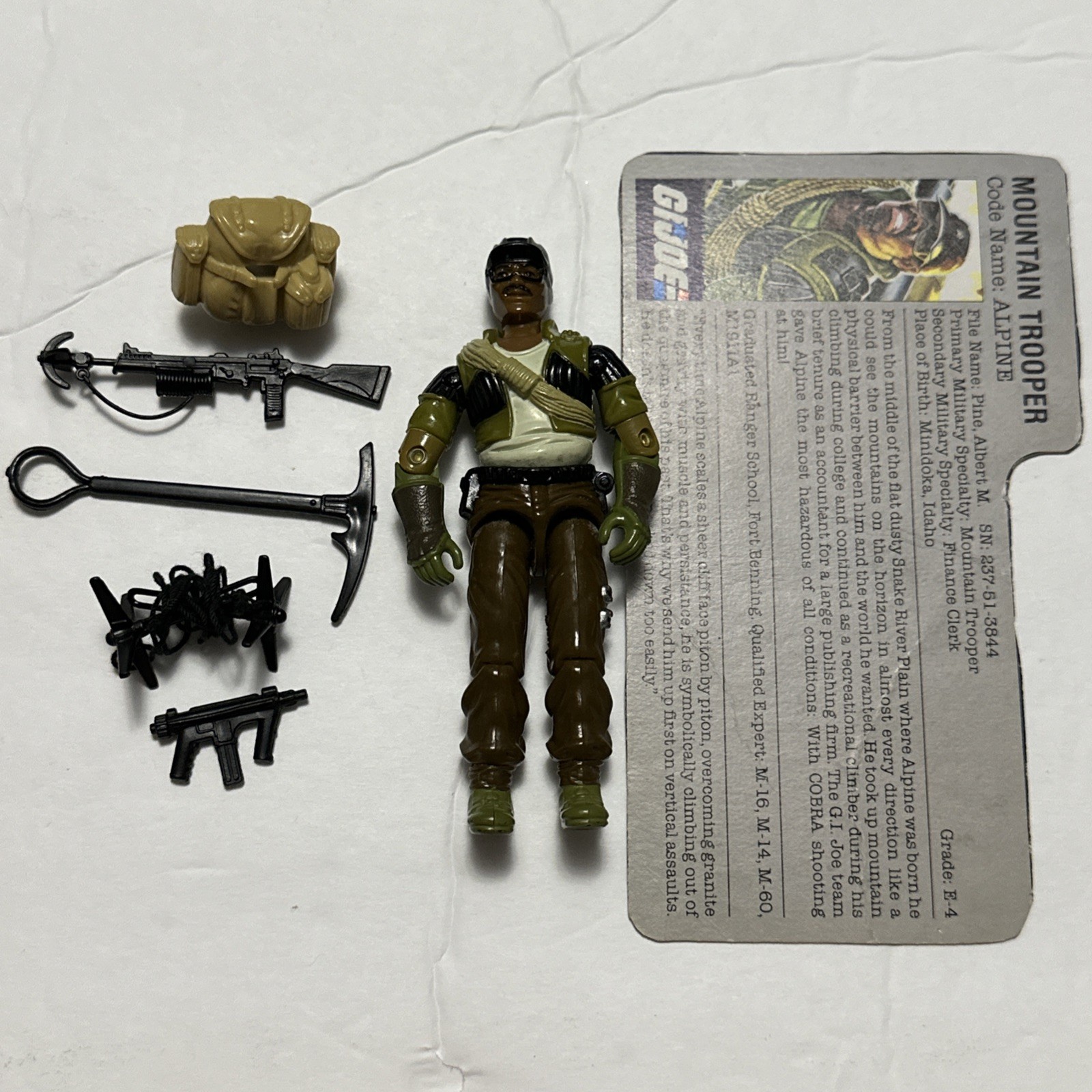 1985 Gi Joe 3.75&Prime; Alpine v1 Figure Mountain Trooper Complete w/ Filecard Hasbro