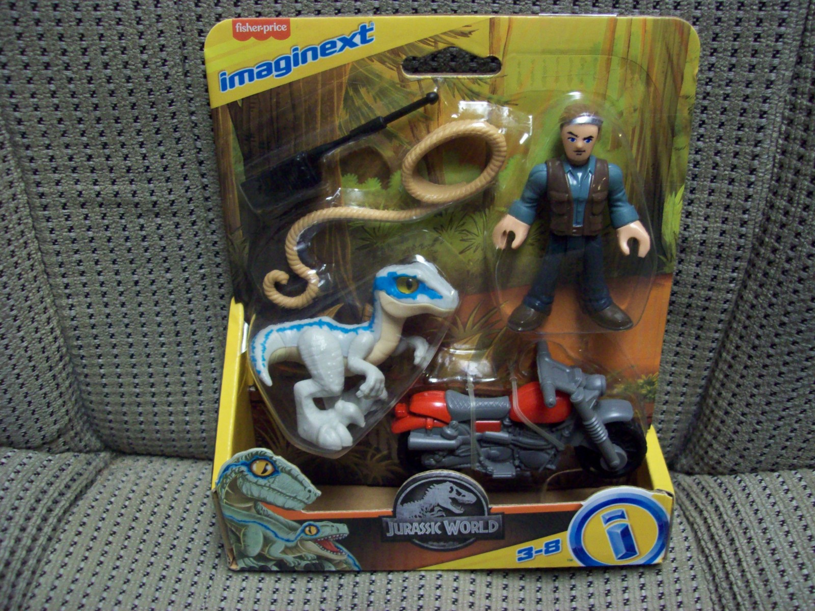 Owen & Blue, Jurassic, Fisher-Price Imaginext 3&Prime; Figure with motorcycle