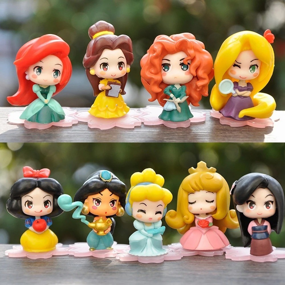 9PCS Kawaii Princess Figurines 6cm Rapunzel Snow White Mulan Cake Toys Gift