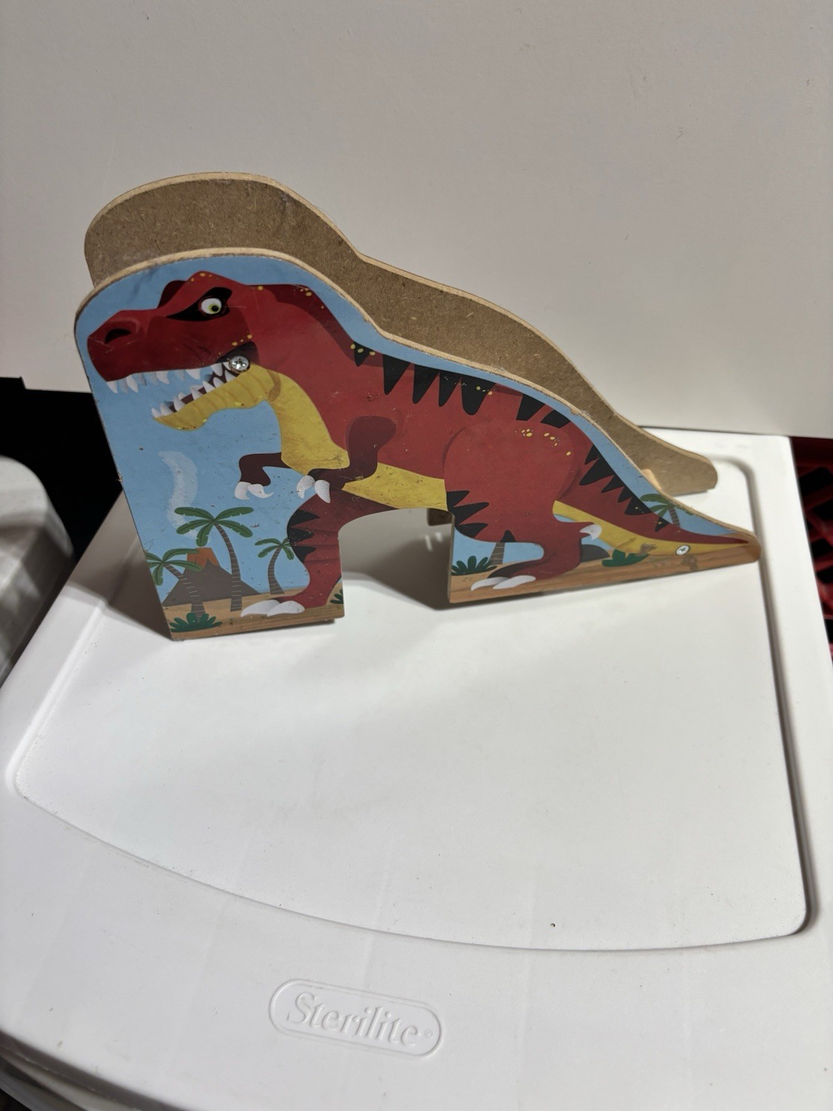 T-Rex Dinosaur Tunnel Bridge Wooden Railway Train Track with Dino Cut Outs
