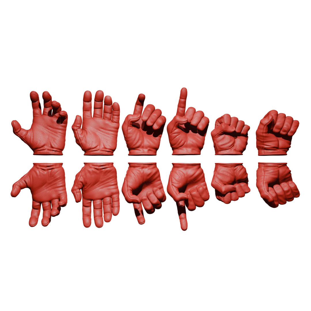 1/12 Scale Hands: Leather Gloved (Multiple Color Options)
