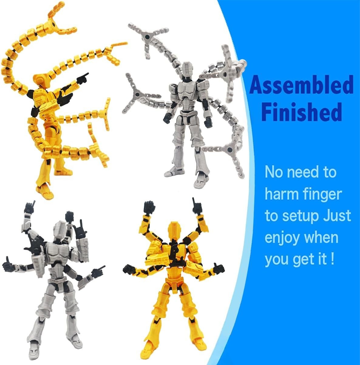 T13 3D Action Figures 2PCS Multi-Jointed Robot Desktop Toy Gold Silver