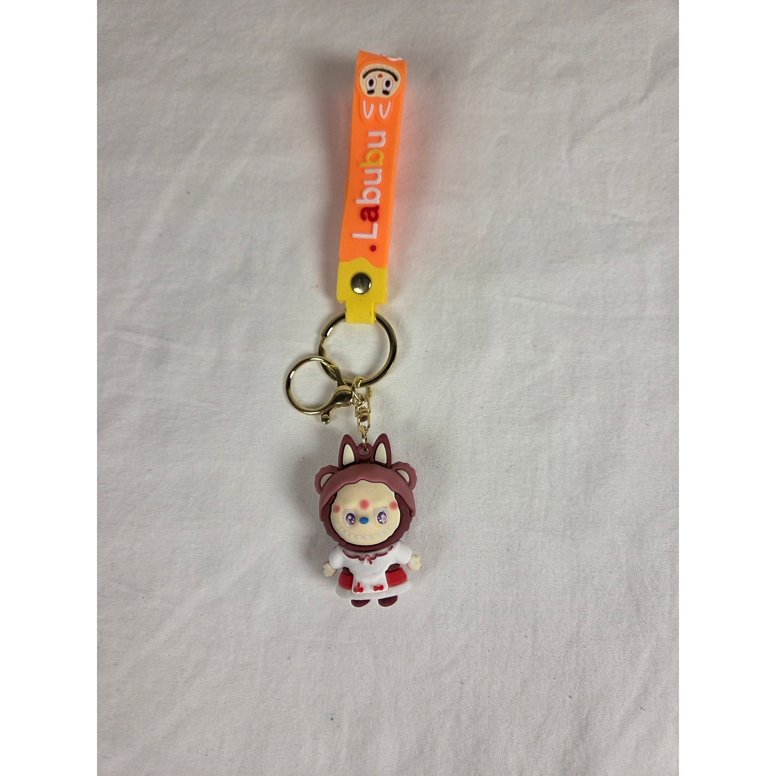 Labubu PVC Keychain Set of 2 Blue and Red with Wrist Straps Pop Mart Style