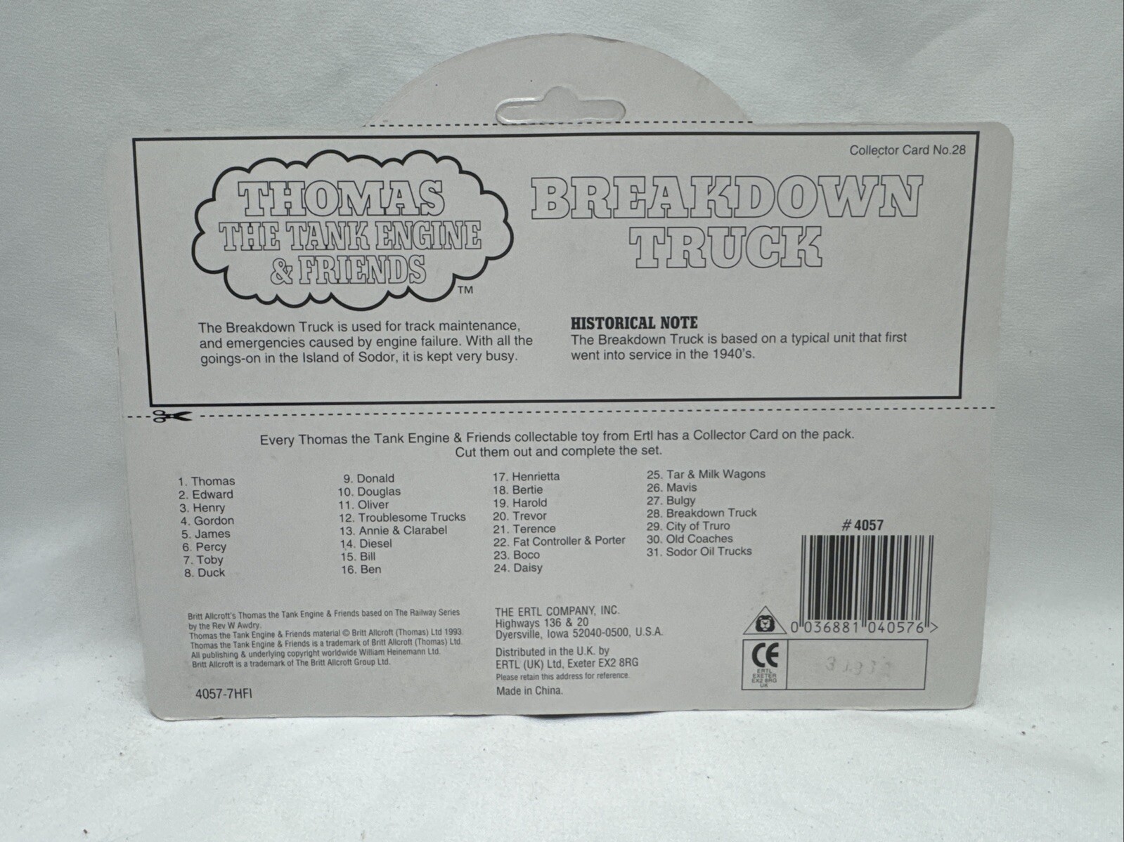 ERTL Thomas The Tank Engine & Friends – Breakdown Truck – Britt Allcroft – 1993