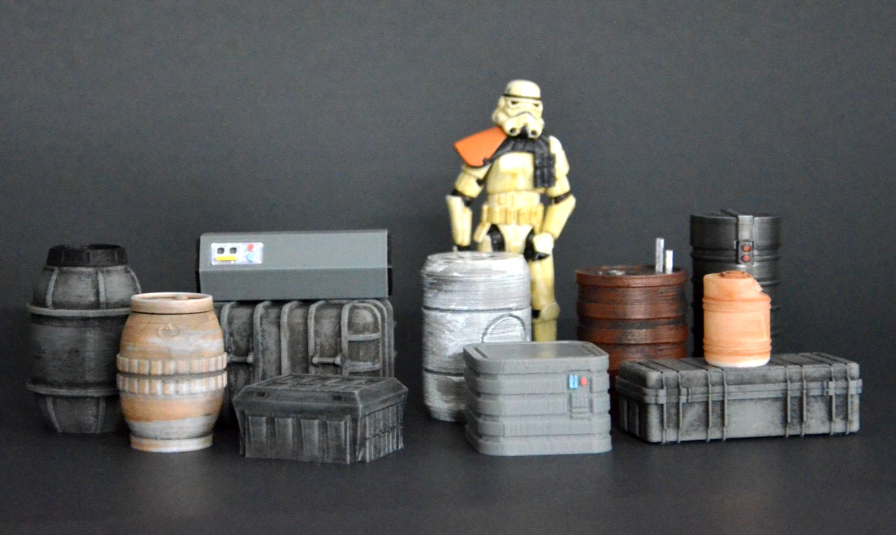 11 PAINTED CARGO CRATE LOT STAR WARS 1:18 scale 4in figure DIORAMA part lot