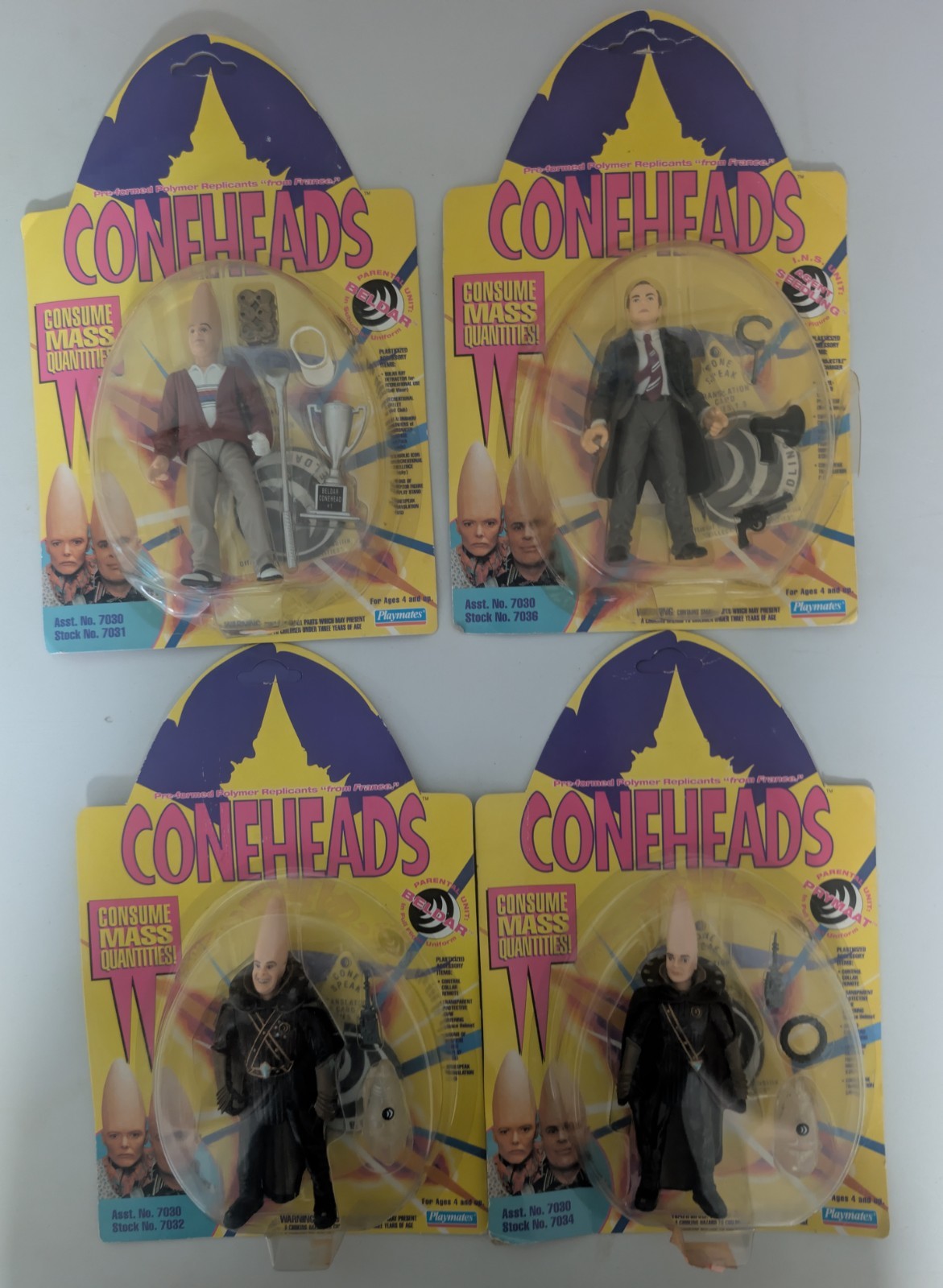 Vintage 1993 Playmates Coneheads 4 Carded Figure Lot