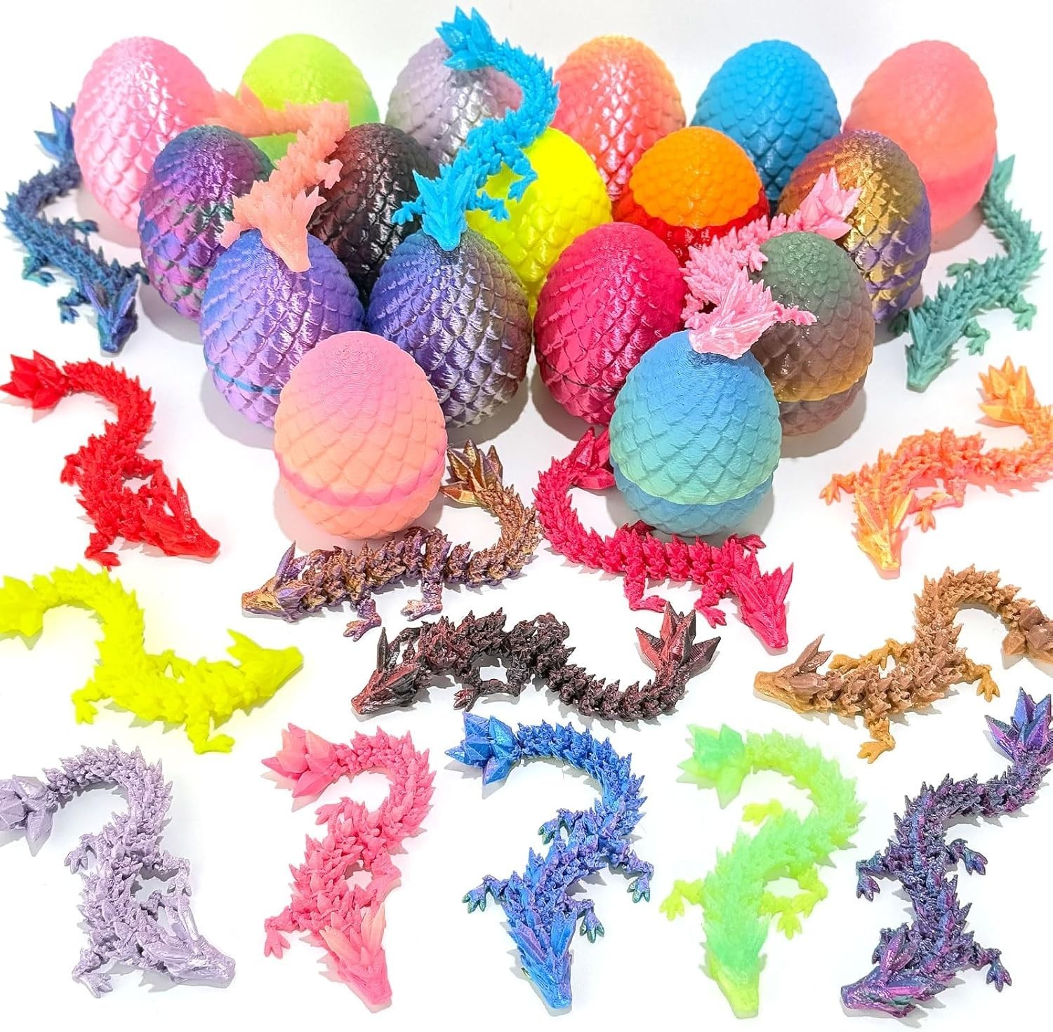 12 Pcs Random 3D Printed Dragon Eggs with Dragon inside Easter Basket Stuffers,