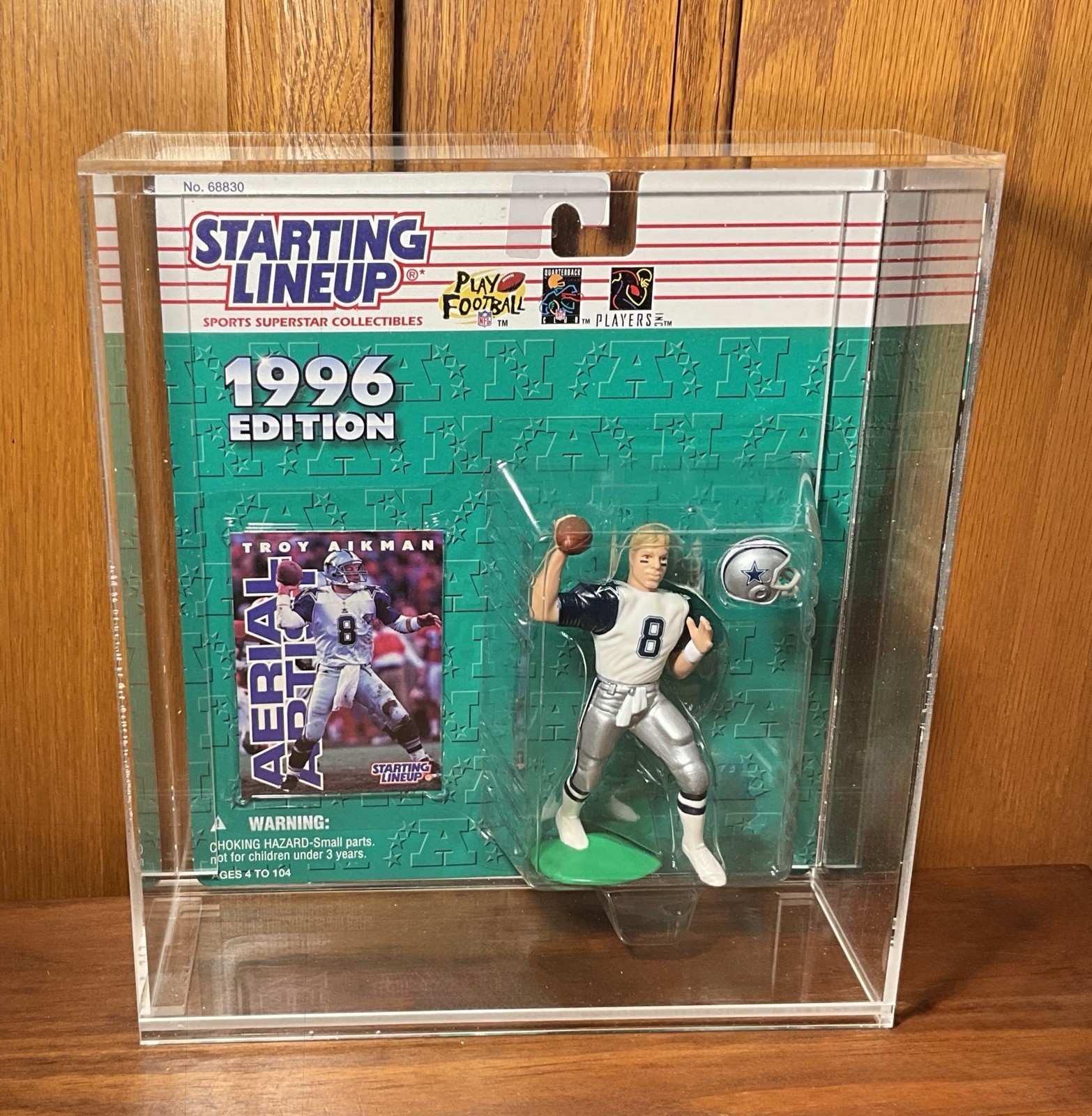 1996 Kenner Starting Lineup *Troy Aikman Blue Sleeve Variant/Chase* Acrylic Case