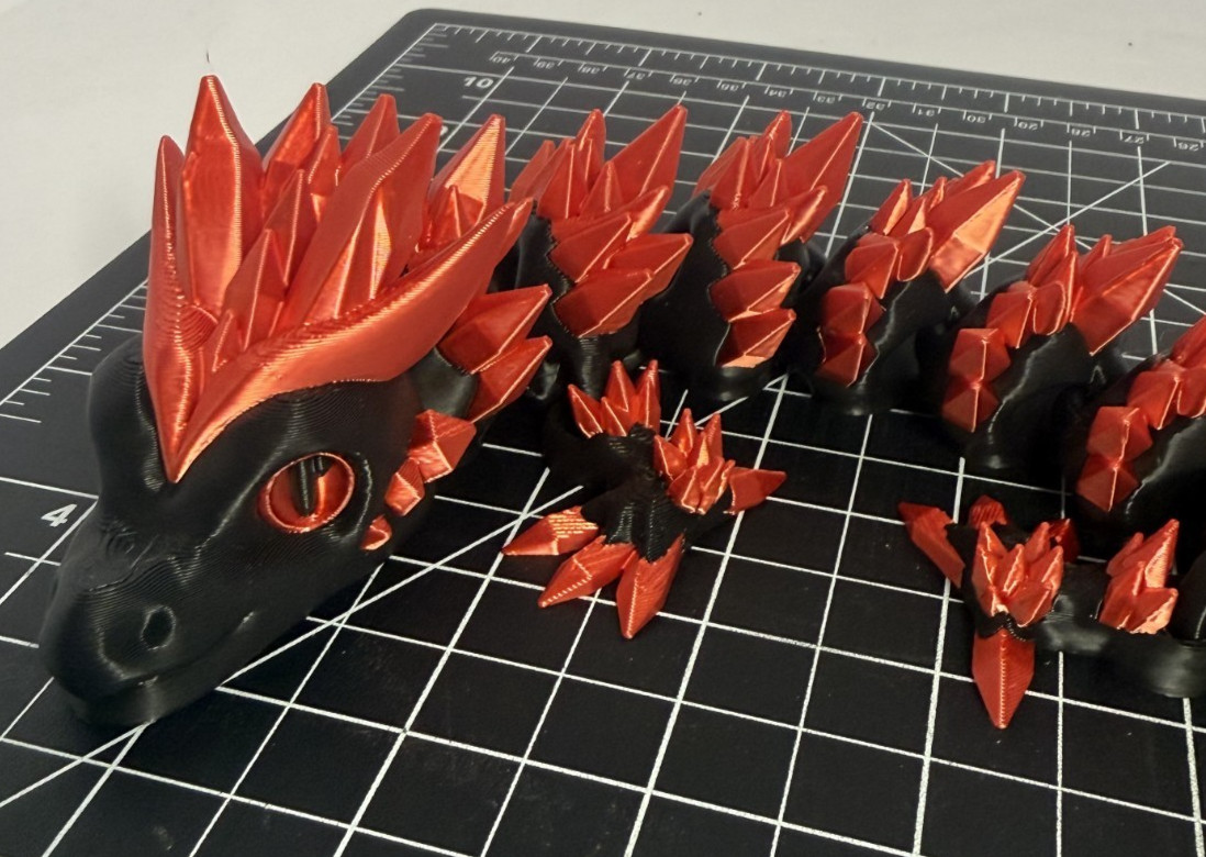 3D Printed Crystal Dragon -PLA- Black and Red – 2 Ft Long – Articulated dragon