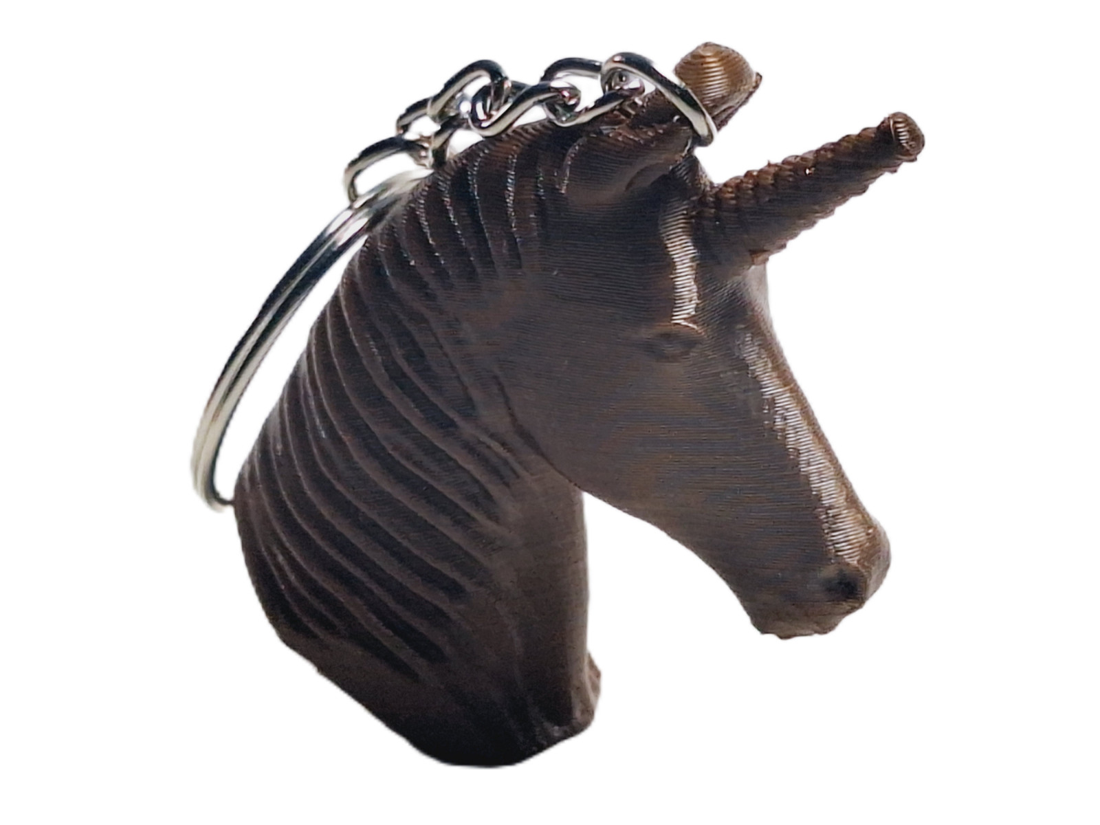 Fleximech Unicorn Head 2.75&Prime; KeyChain Backpack Charm Silver Tone Keyring
