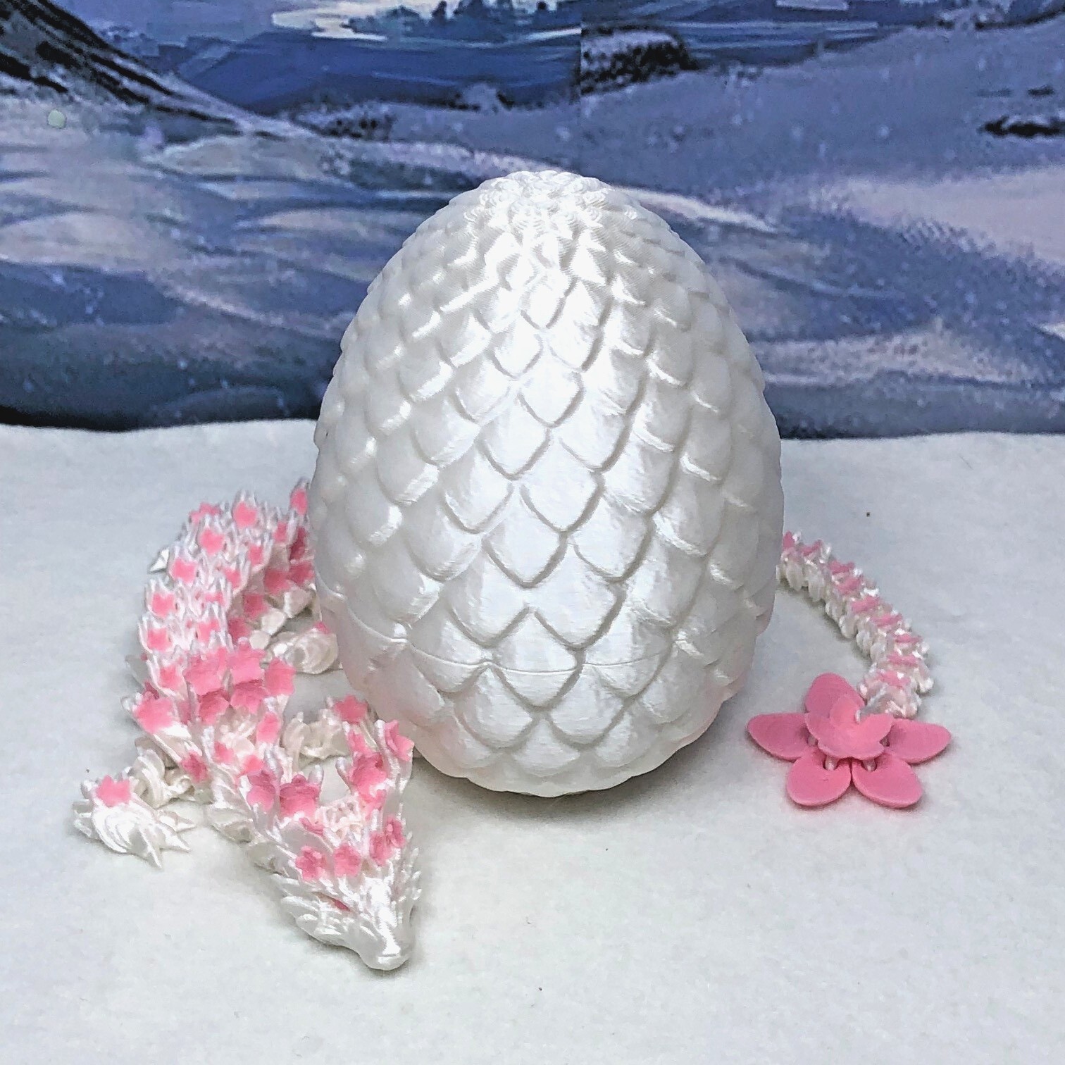 Cherry Blossom Dragon with Dragon Egg, 3D Printed Articulated Dragon Fidget Toy